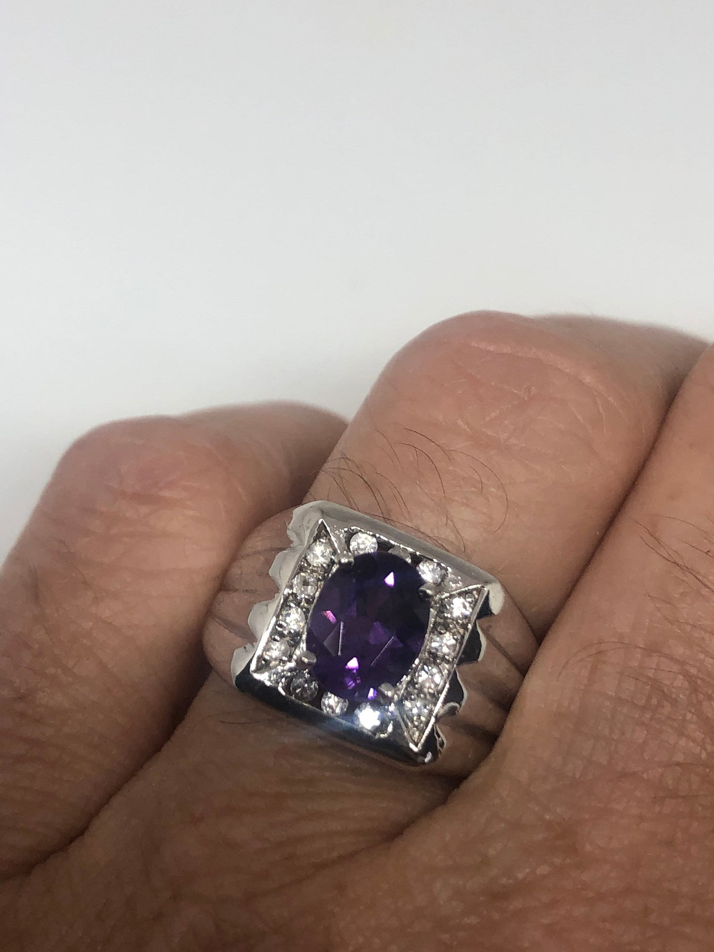Vintage Purple Amethyst Ring 925 Sterling Silver Gothic Size 7