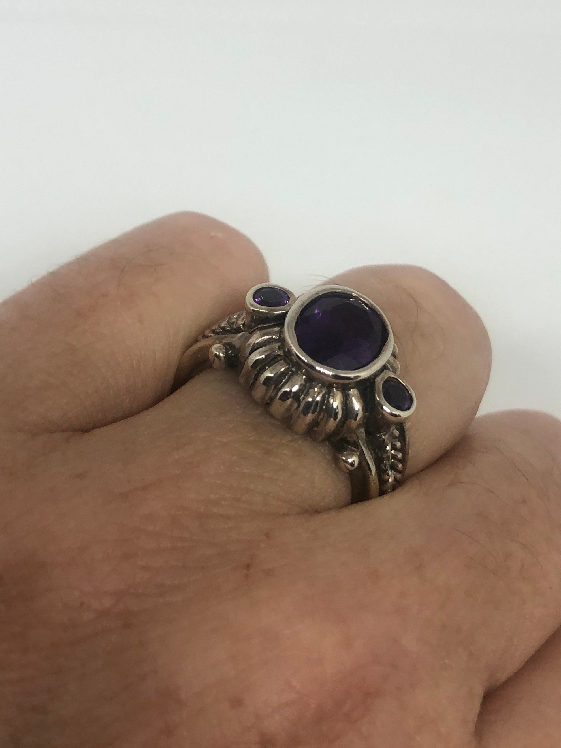 Vintage Purple Amethyst Ring 925 Sterling Silver Size 7