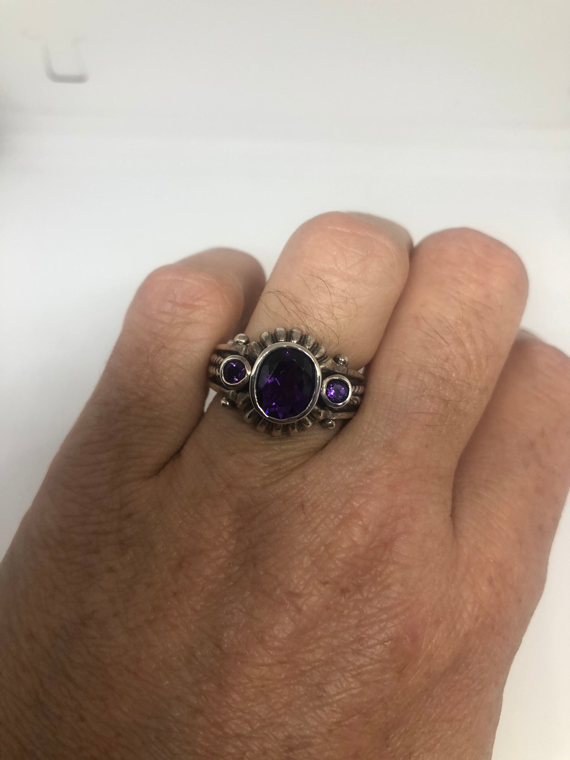 Vintage Purple Amethyst Ring 925 Sterling Silver Size 7