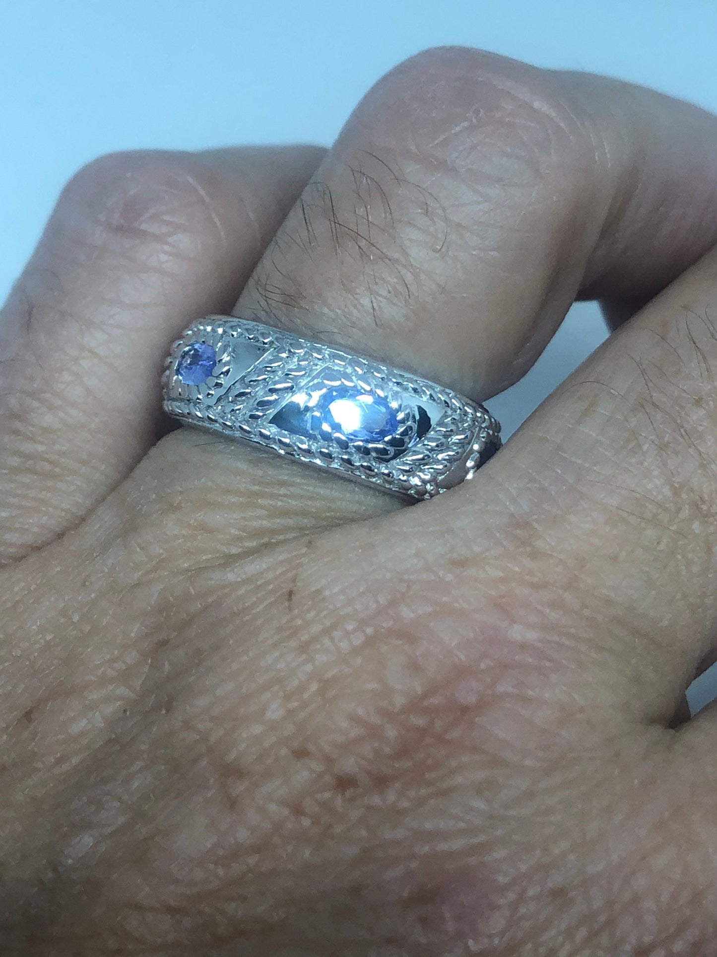 Vintage Blue Tanzanite Ring 925 Sterling Silver Size 7