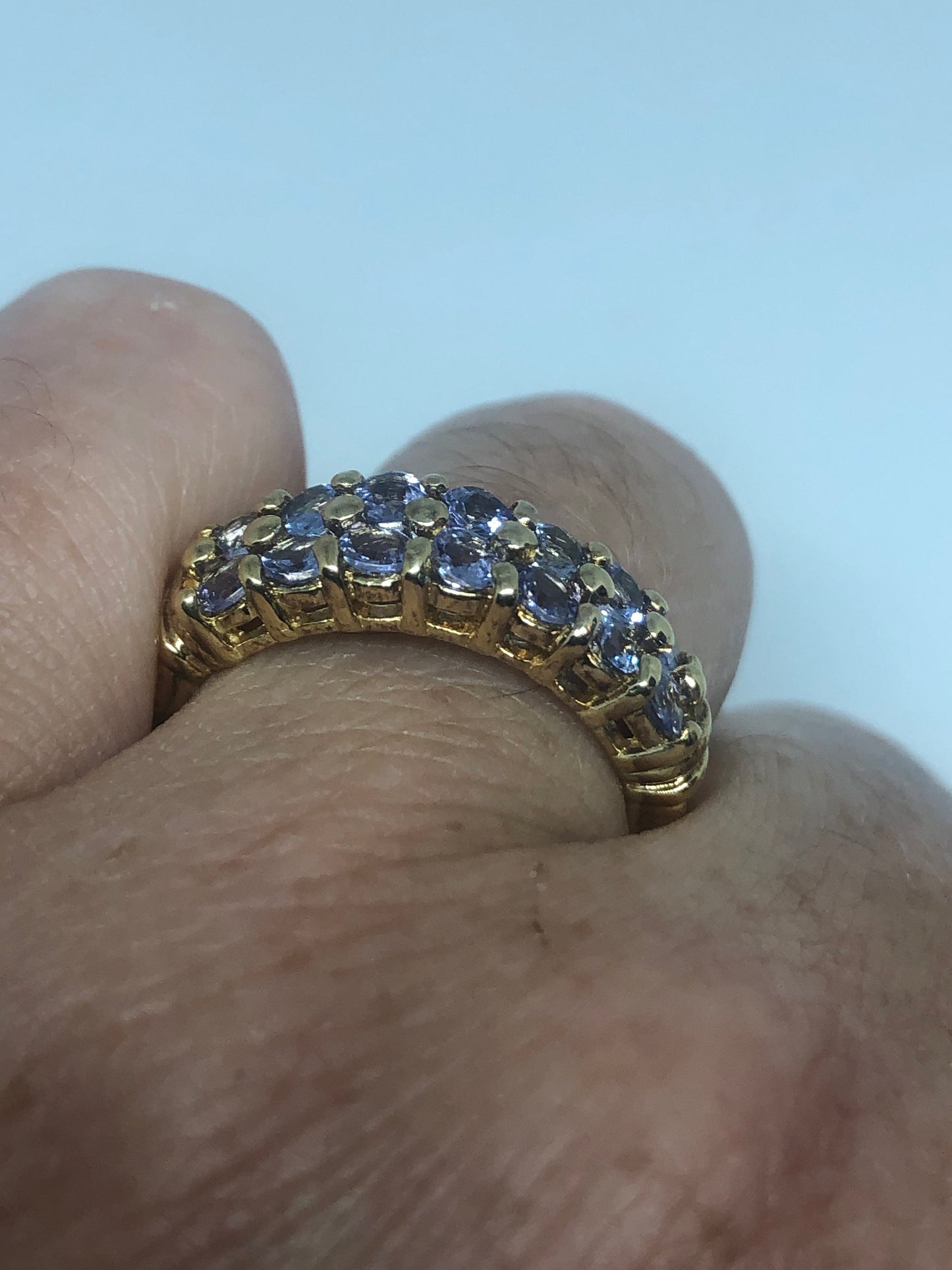 Vintage Blue Tanzanite Ring Golden 925 Sterling Silver Size 8