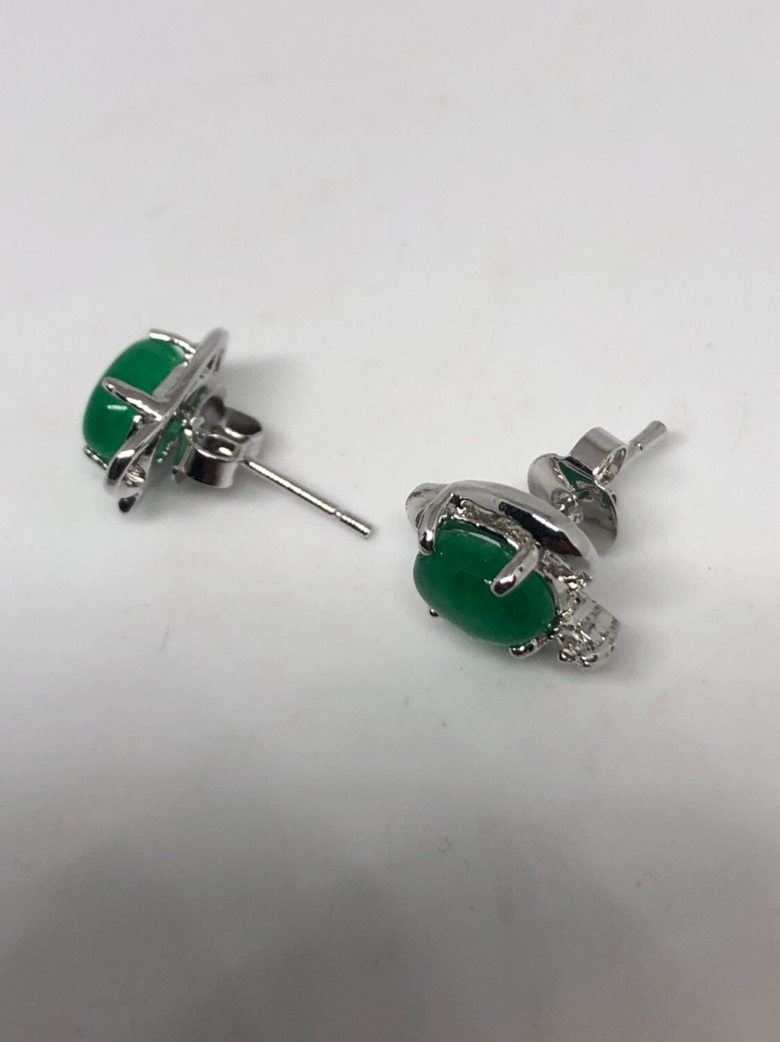 Vintage Green Jade Earrings Stud Button