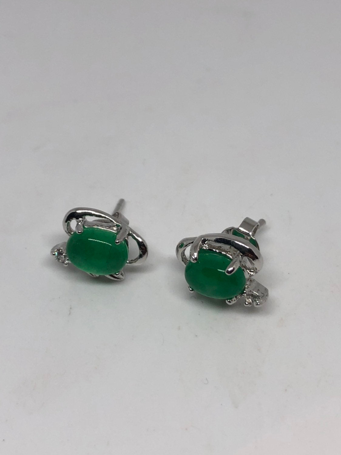 Vintage Green Jade Earrings Stud Button