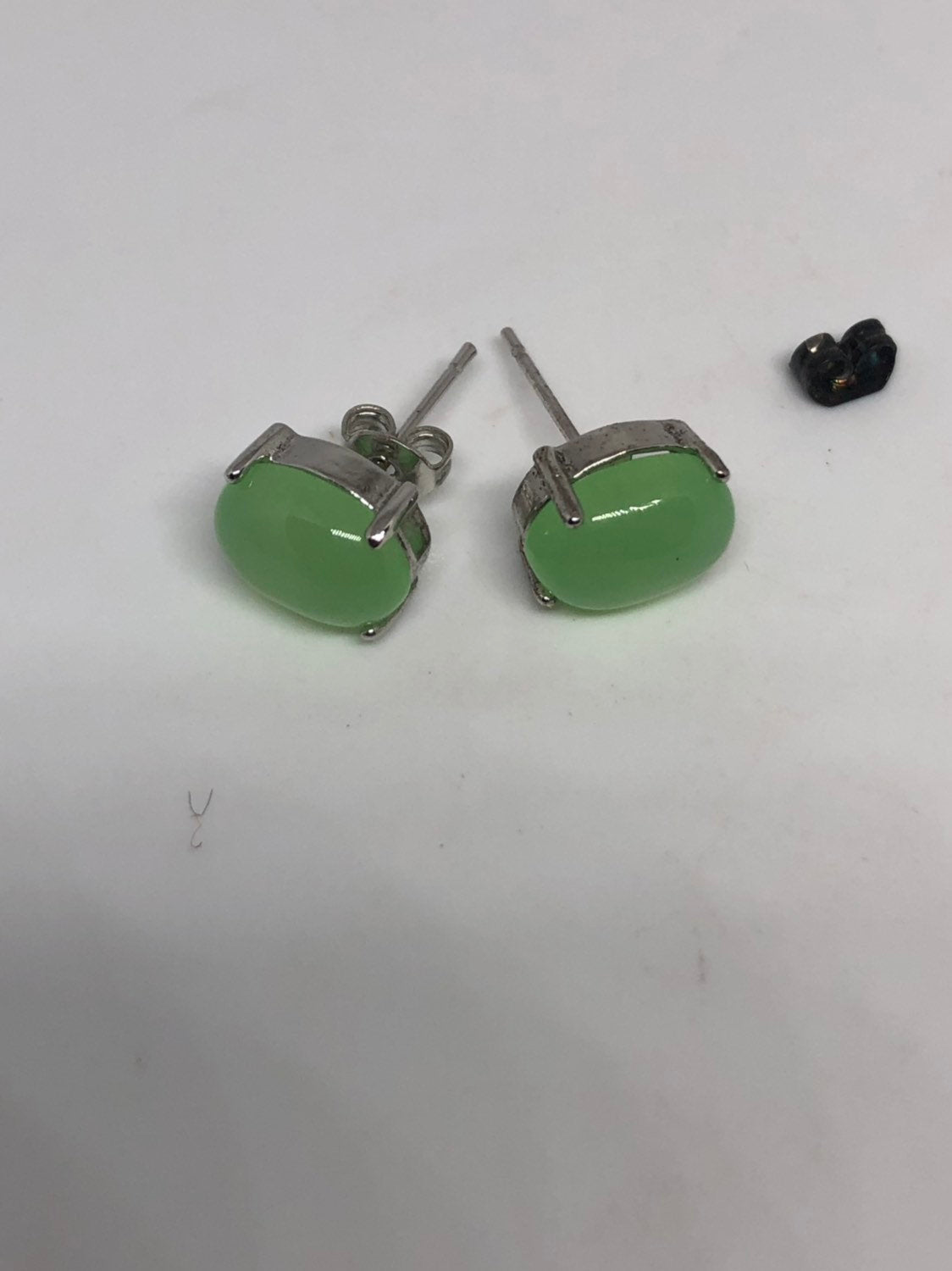 Vintage Green Jade Earrings Stud Button