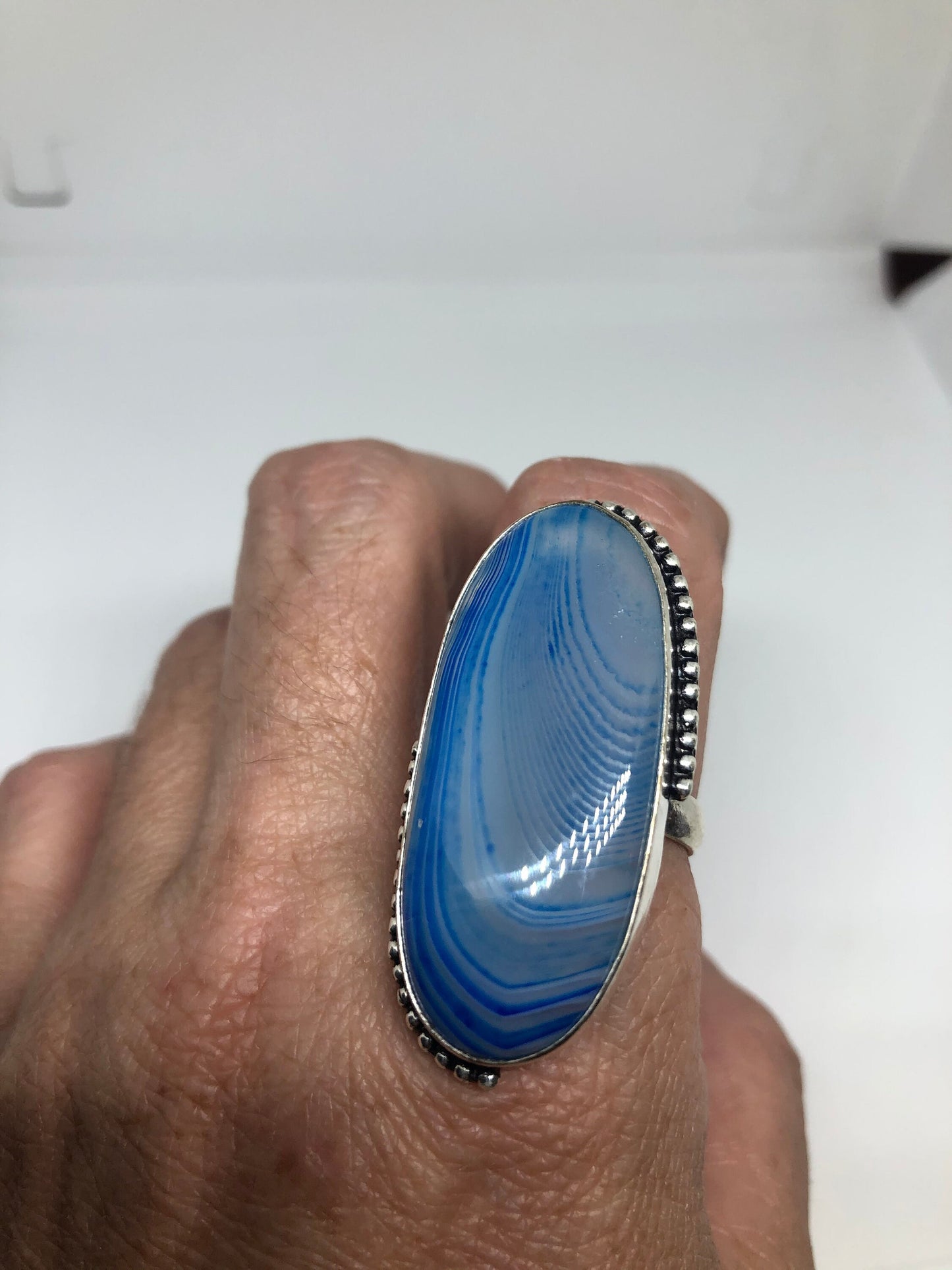 Vintage Genuine Blue Lace agate Silver Ring
