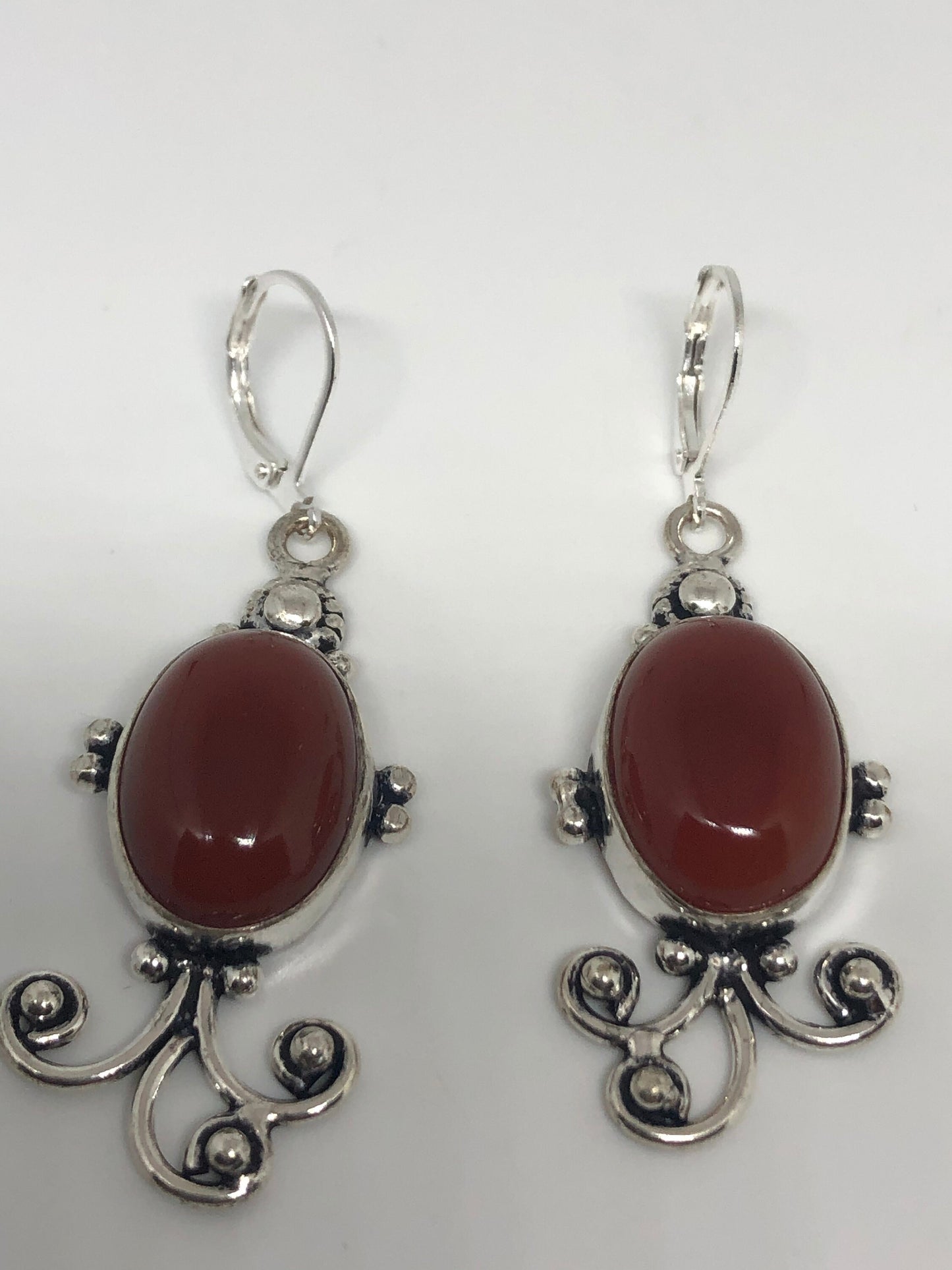 Vintage Genuine 925 Sterling Silver Filligree Carnilian Dangle Earrings