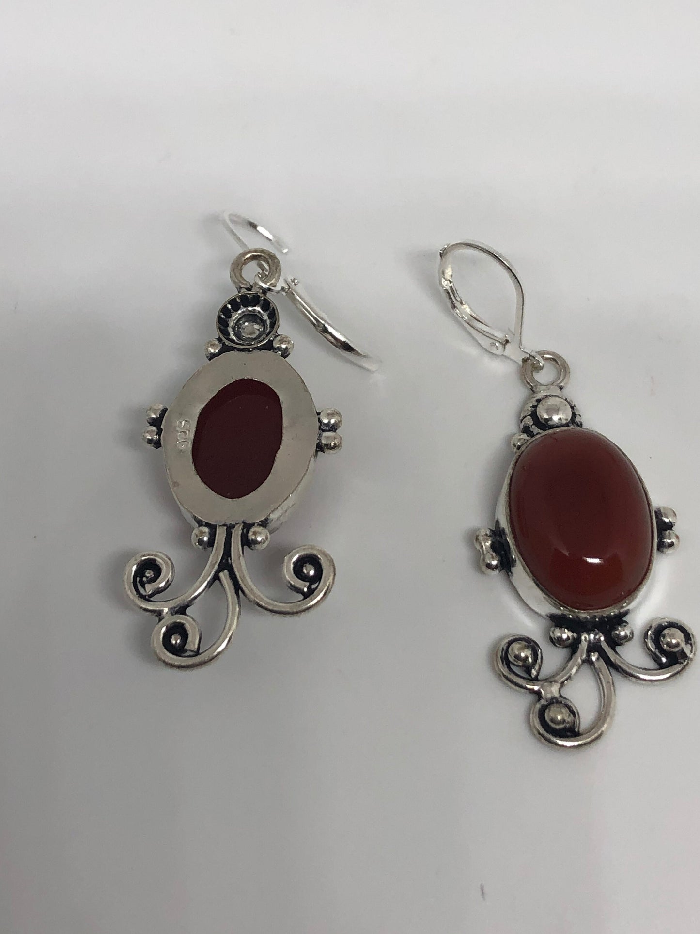 Vintage Genuine 925 Sterling Silver Filligree Carnilian Dangle Earrings