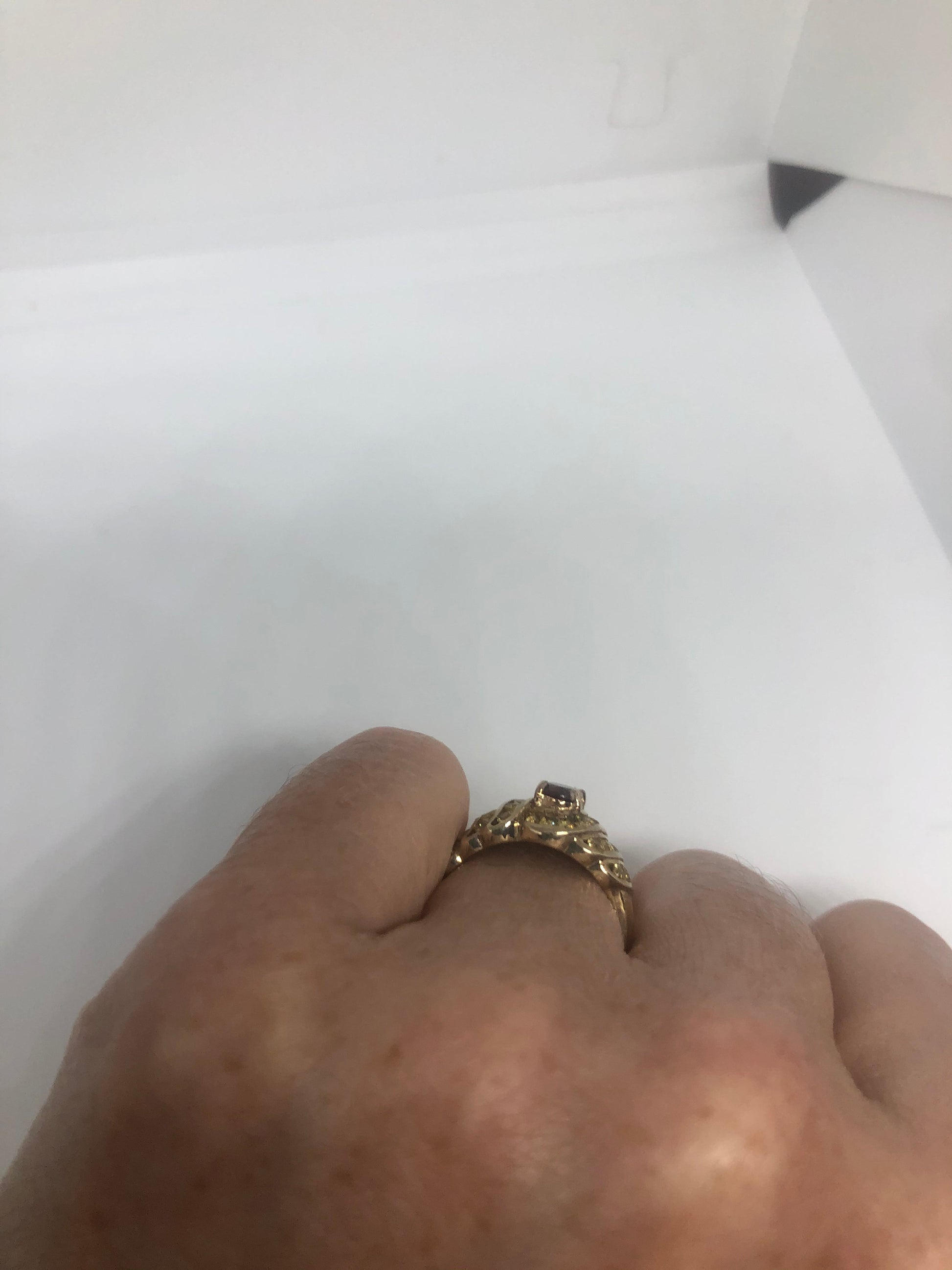 Vintage Golden Topaz Garnet Setting 925 Sterling Silver Gothic Ring