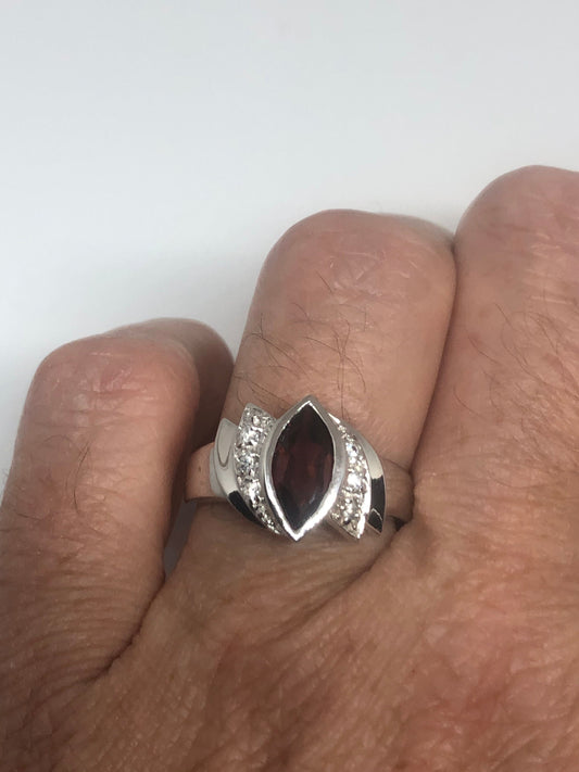 Vintage Red Bohemian Garnet Ring 925 Sterling Silver Cocktail Statement