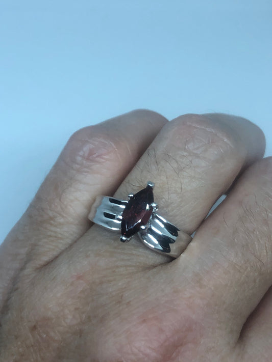 Vintage Red Bohemian Garnet Ring 925 Sterling Silver Cocktail Statement