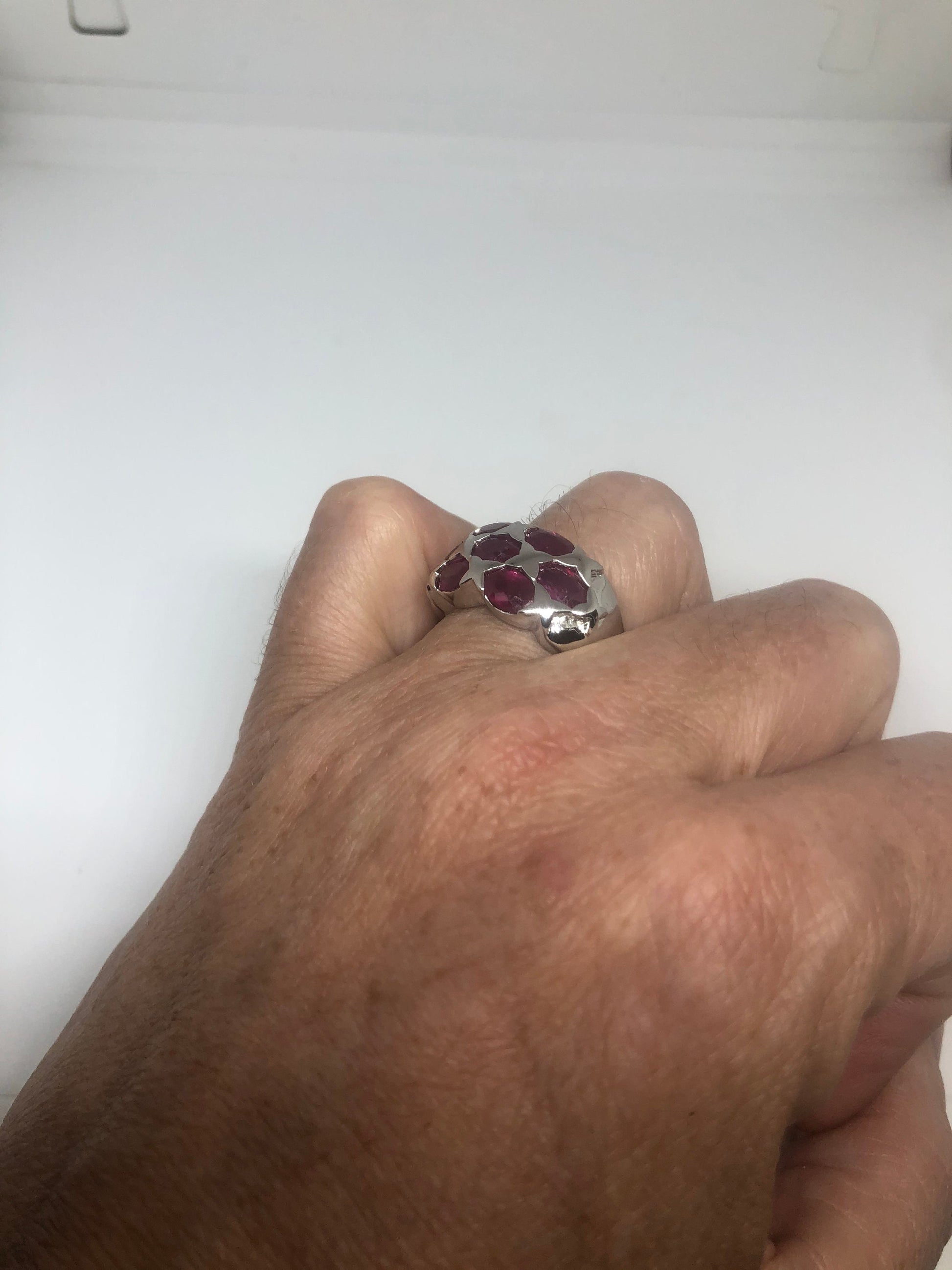 Vintage Pink Ruby 925 Sterling Silver Band Ring