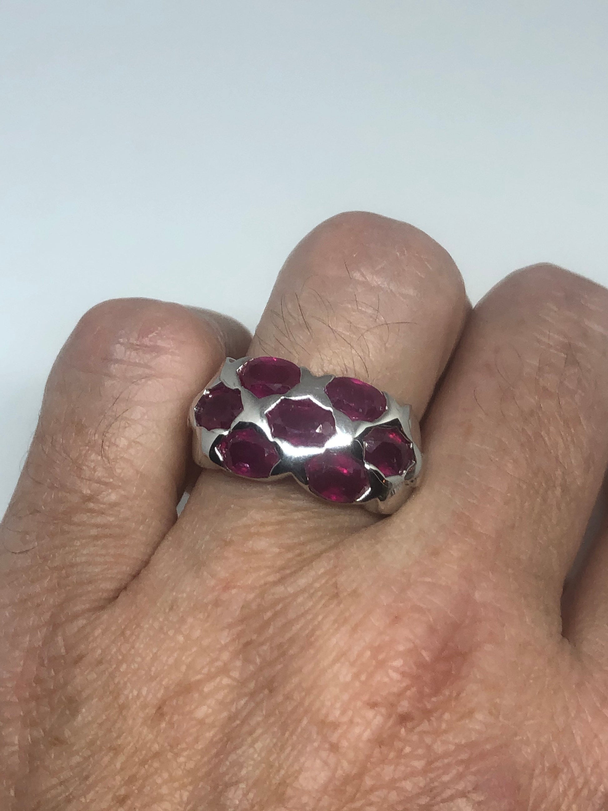 Vintage Pink Ruby 925 Sterling Silver Band Ring