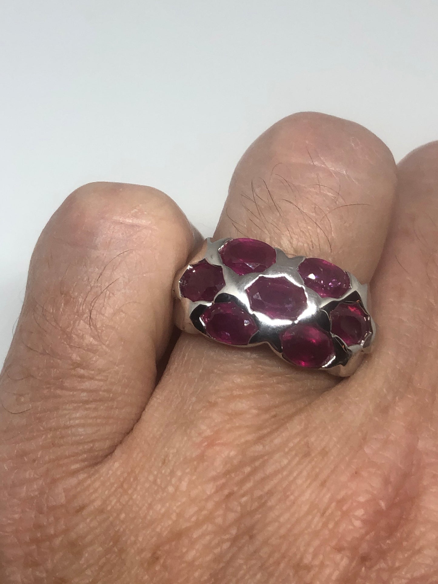 Vintage Pink Ruby 925 Sterling Silver Band Ring