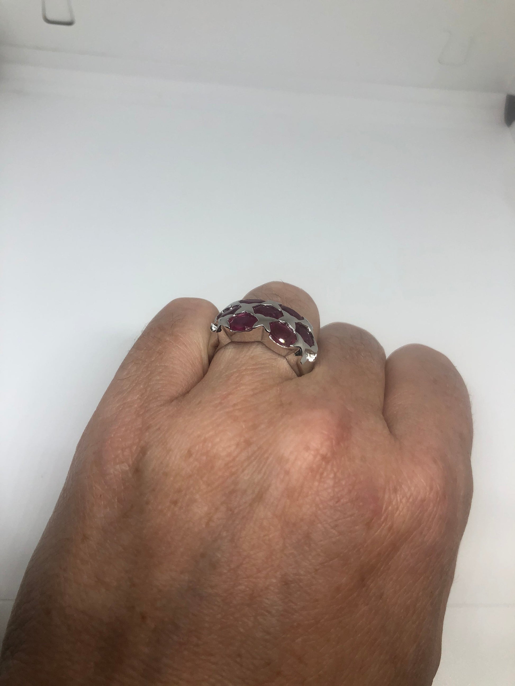 Vintage Pink Ruby 925 Sterling Silver Band Ring