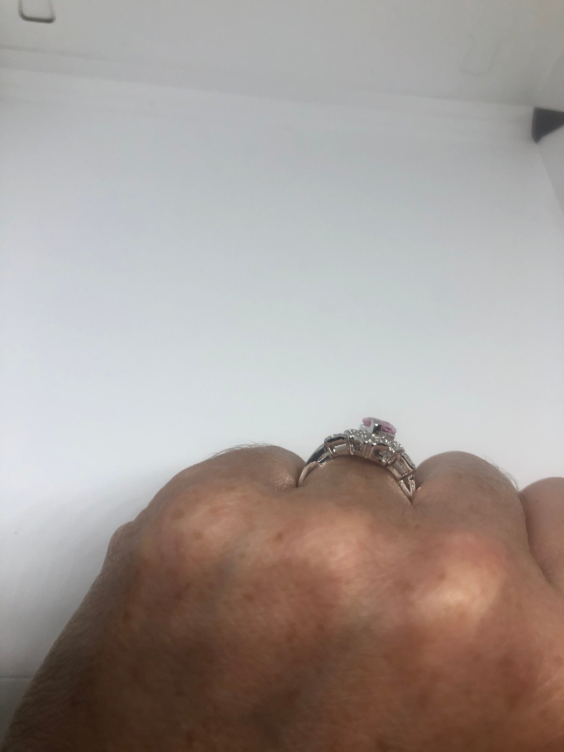 Vintage Pink CZ 925 Sterling Silver Cocktail Ring Size 6.25