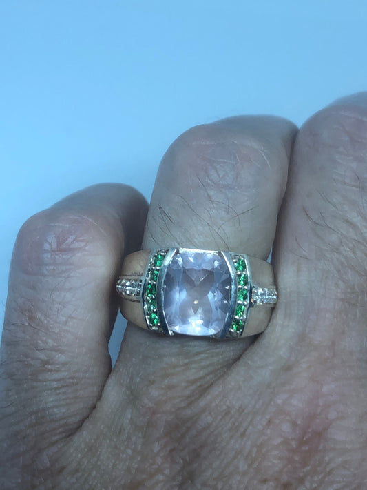 Vintage Rose Quartz 925 Sterling Silver Ring