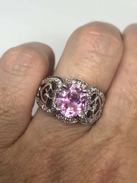 Vintage Pink CZ 925 Sterling Silver Cocktail Ring Size 6.5