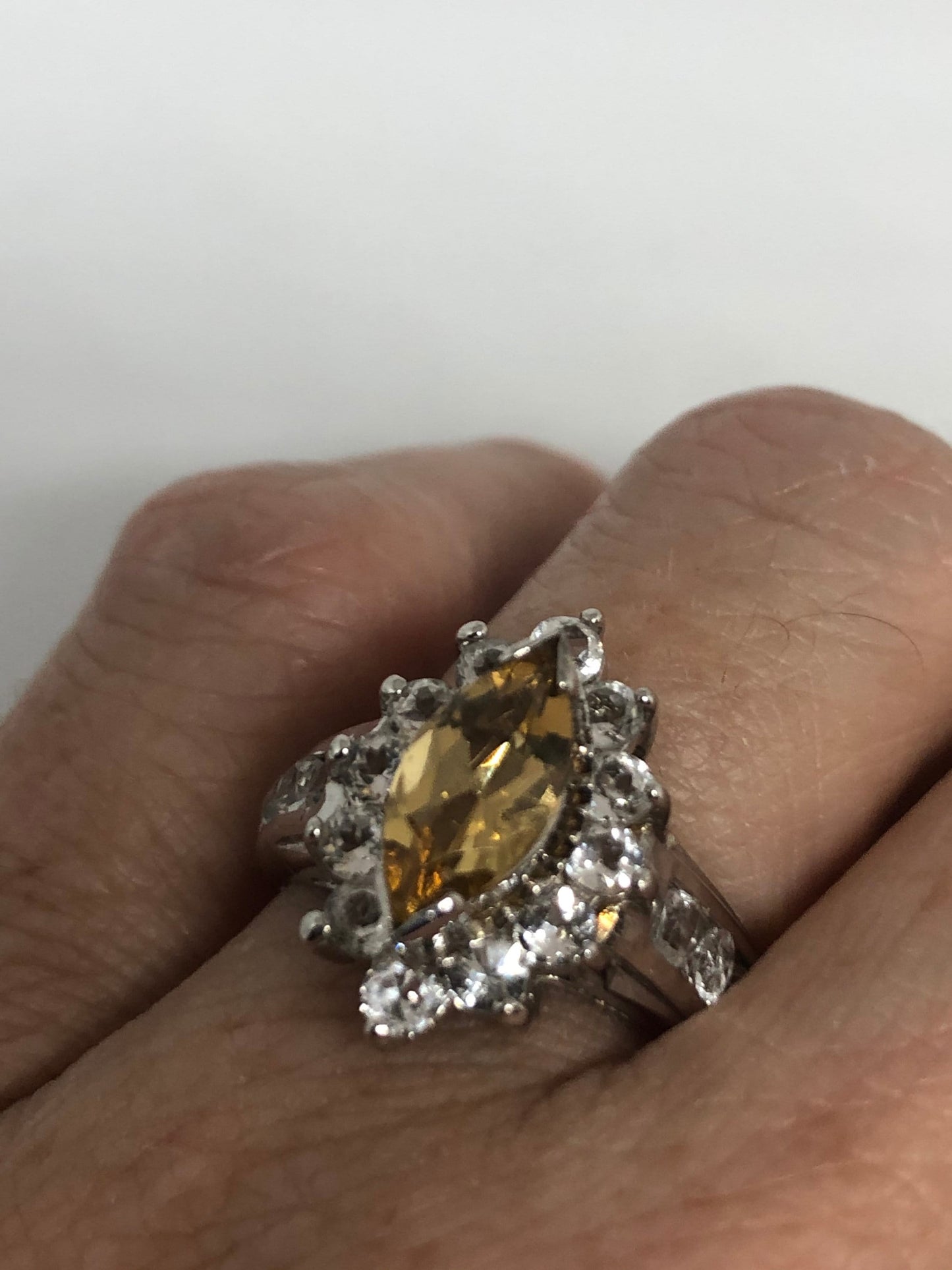 Vintage Citrine 925 Sterling Silver Gothic Ring Size 7