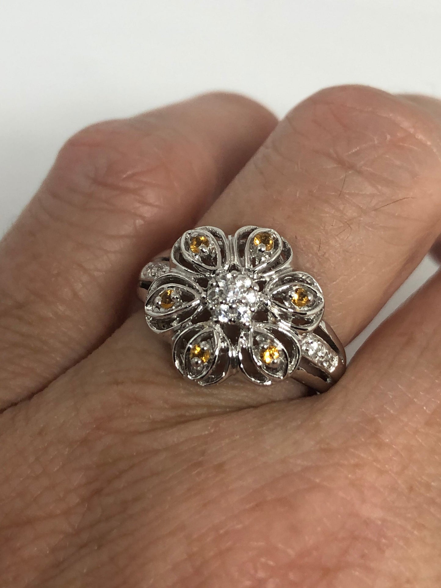 Vintage Citrine 925 Sterling Silver Gothic Ring Size 6.25