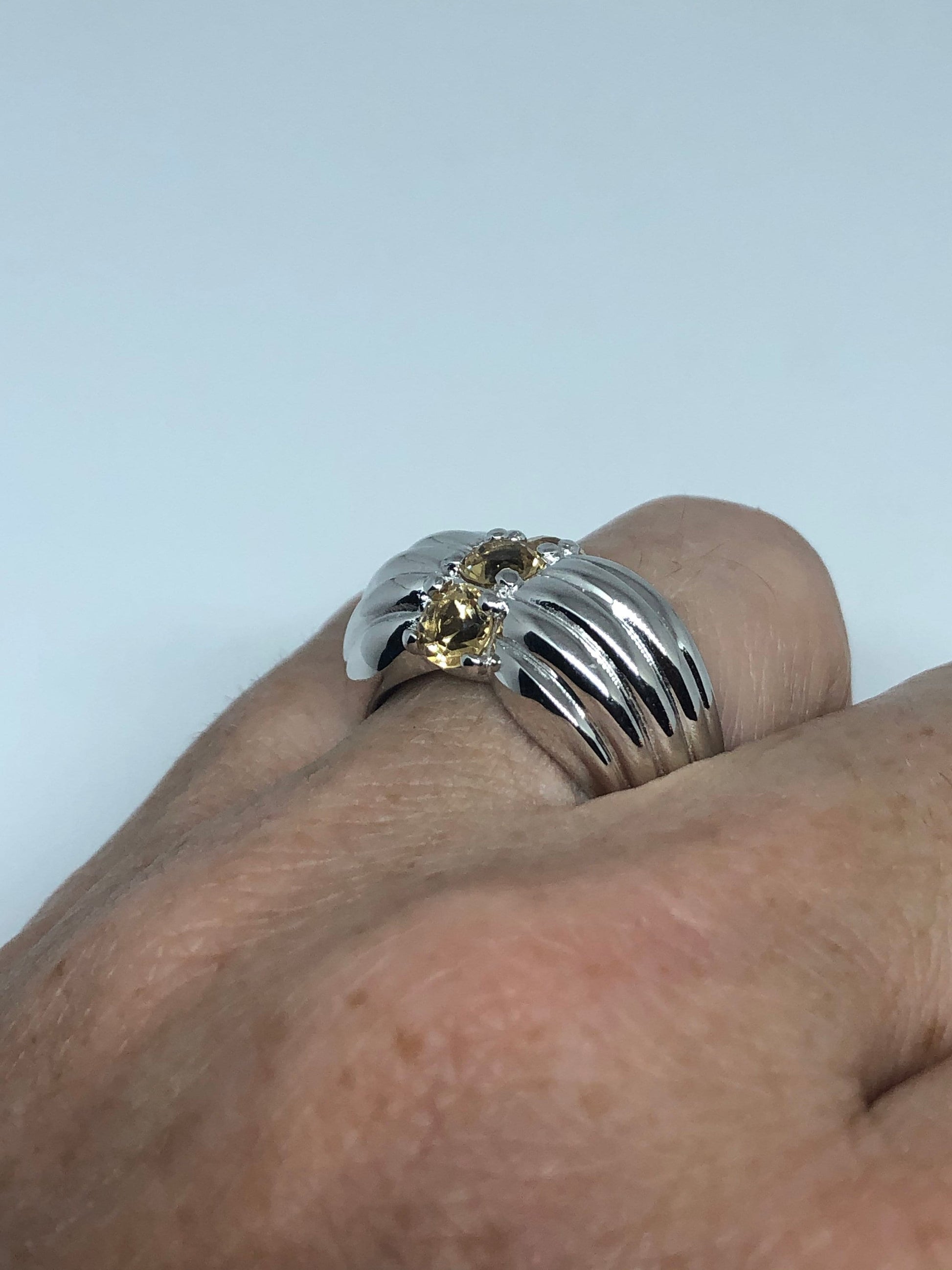 Vintage Citrine 925 Sterling Silver Deco Ring Size 7