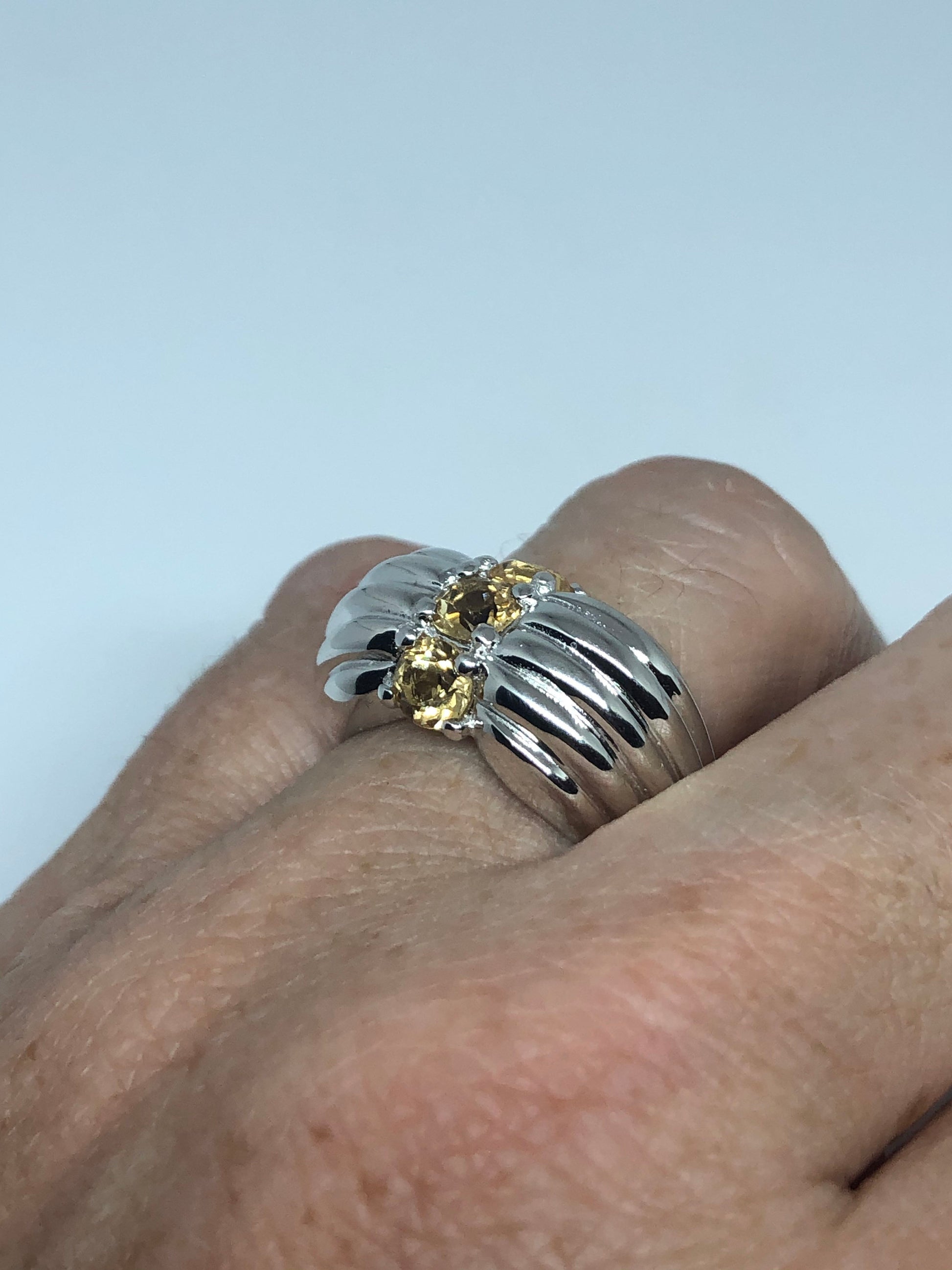 Vintage Citrine 925 Sterling Silver Deco Ring Size 7