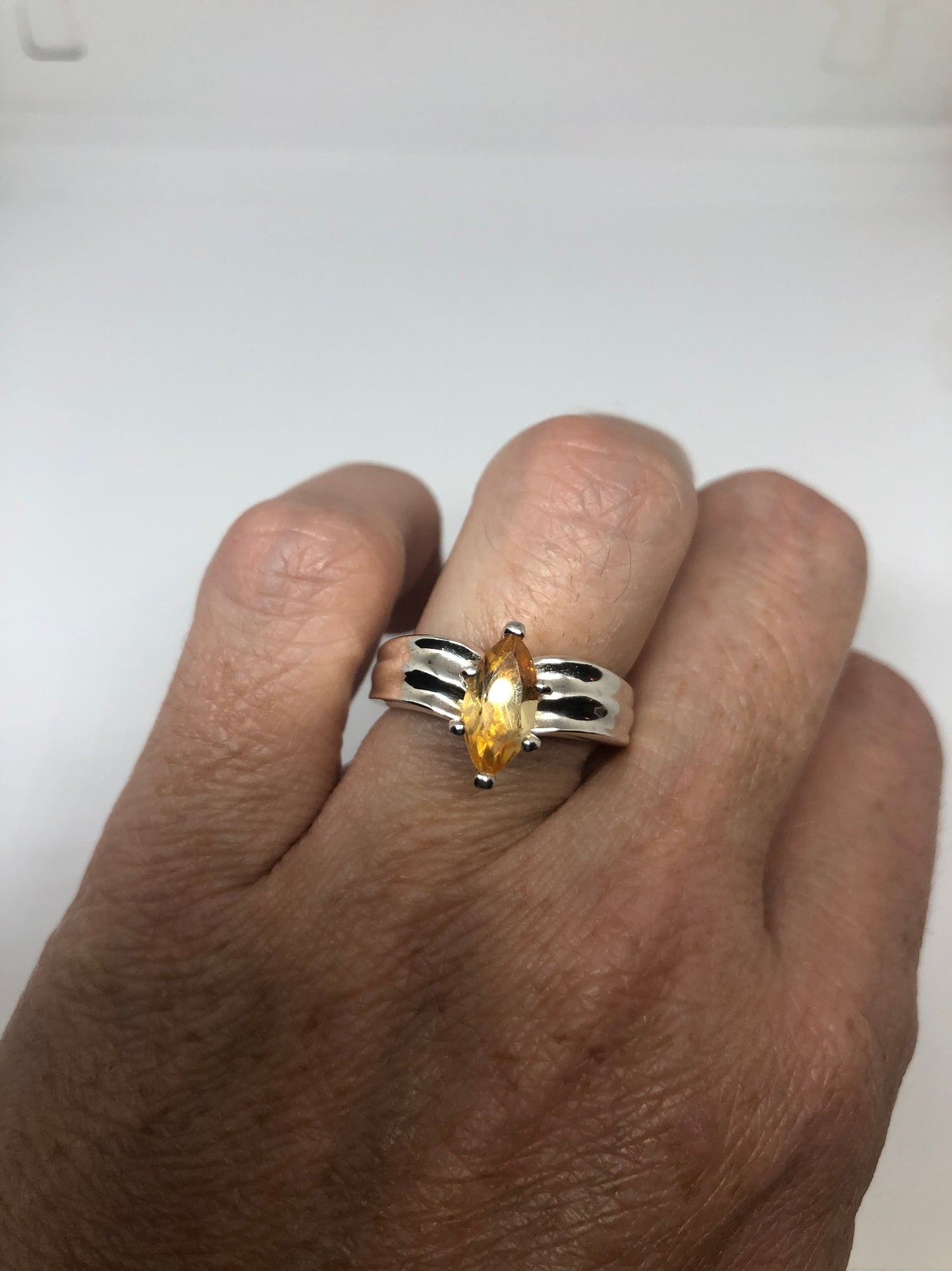 Vintage Citrine 925 Sterling Silver Deco Ring Size 7