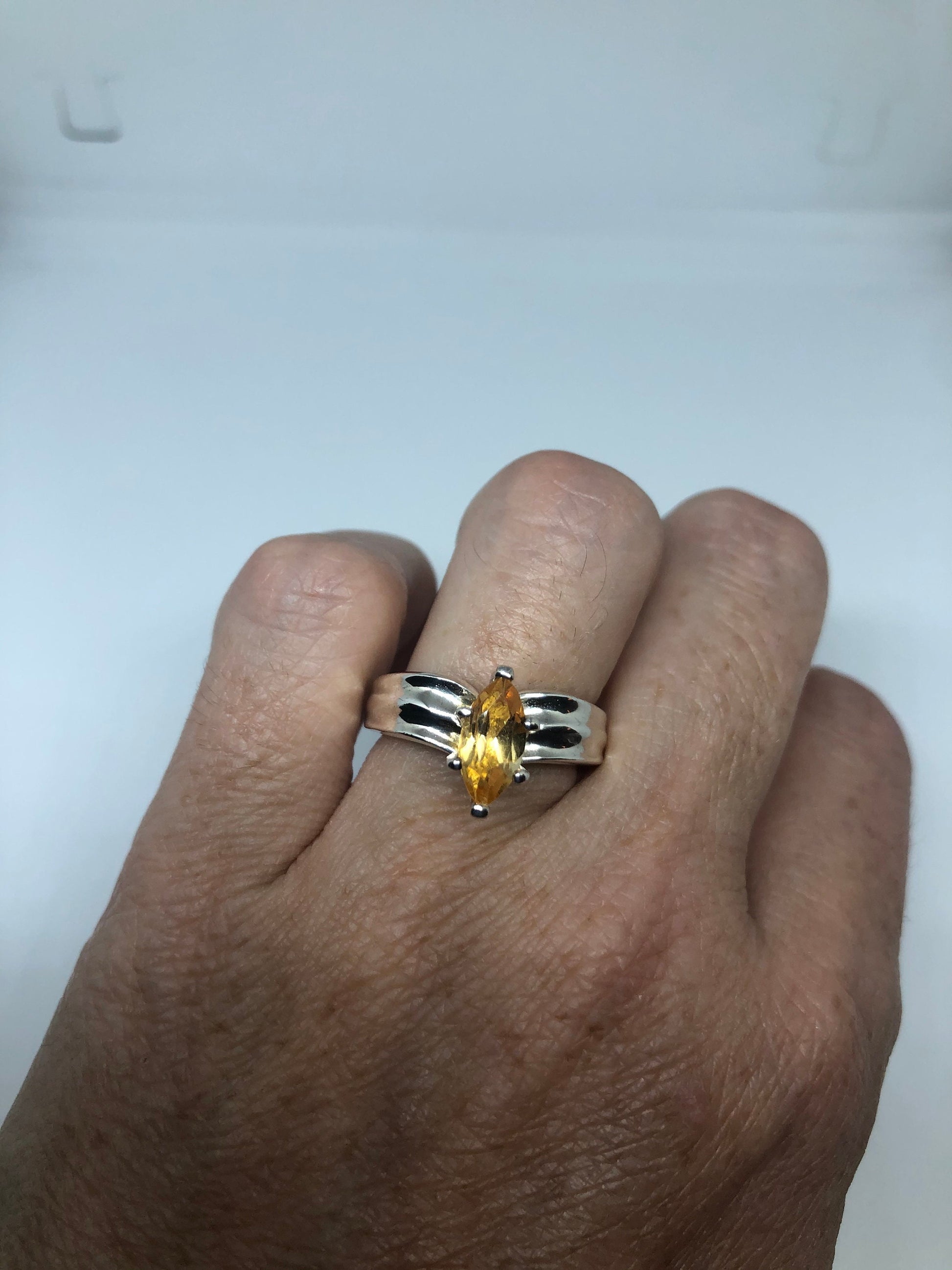 Vintage Citrine 925 Sterling Silver Deco Ring Size 7