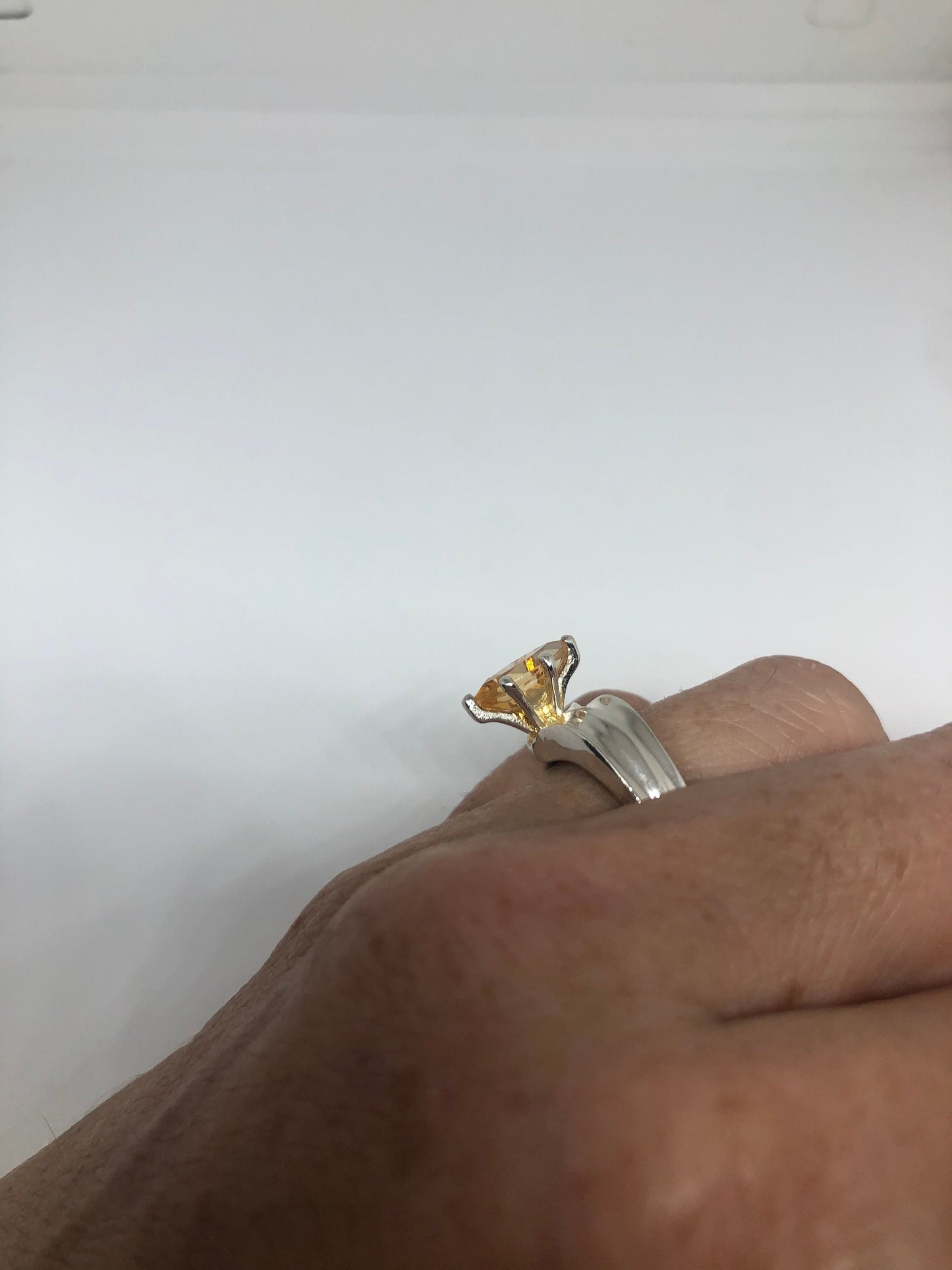 Vintage Citrine 925 Sterling Silver Deco Ring Size 7