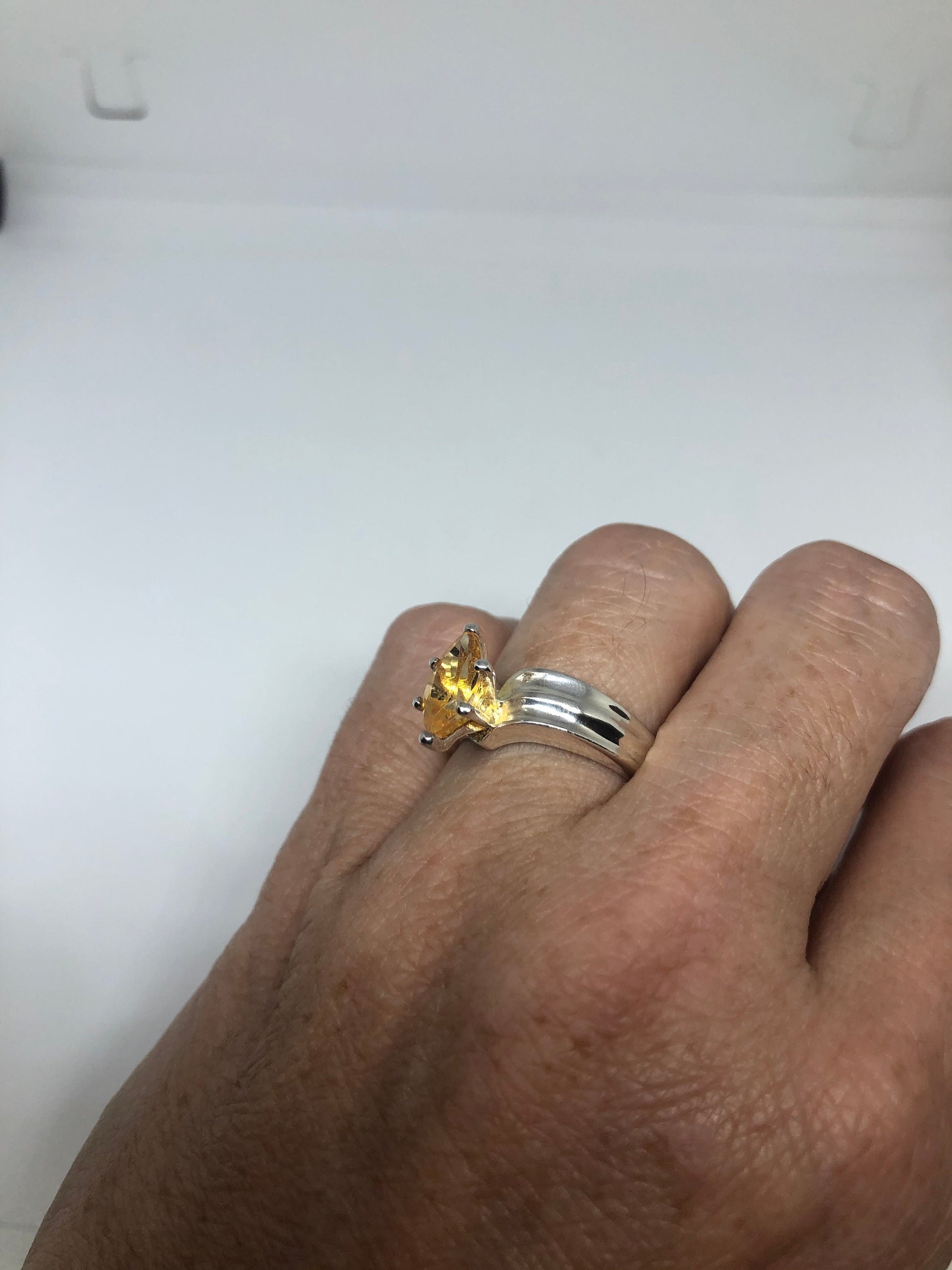 Vintage Citrine 925 Sterling Silver Deco Ring Size 7