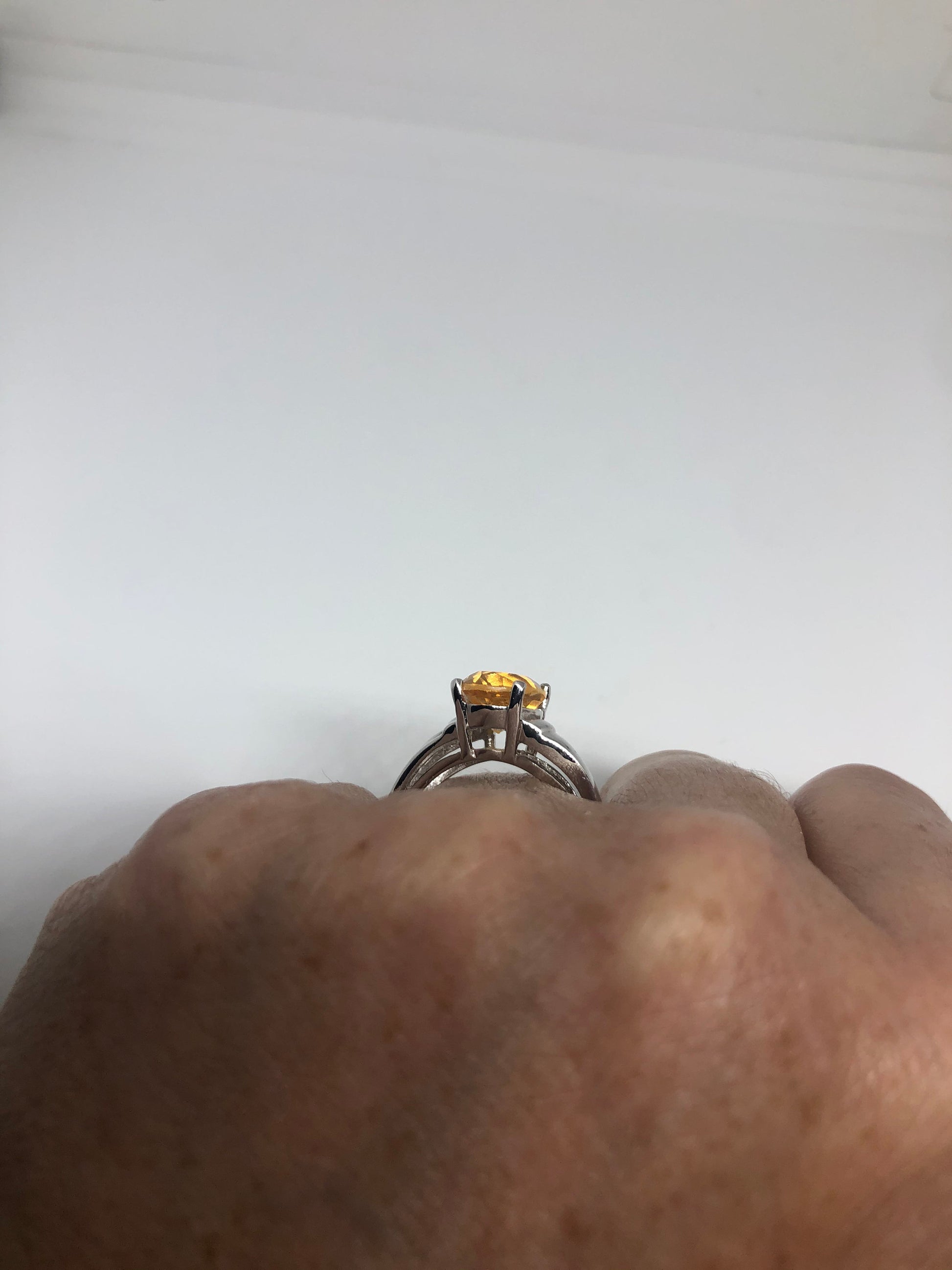 Vintage Citrine 925 Sterling Silver Deco Ring Size 7