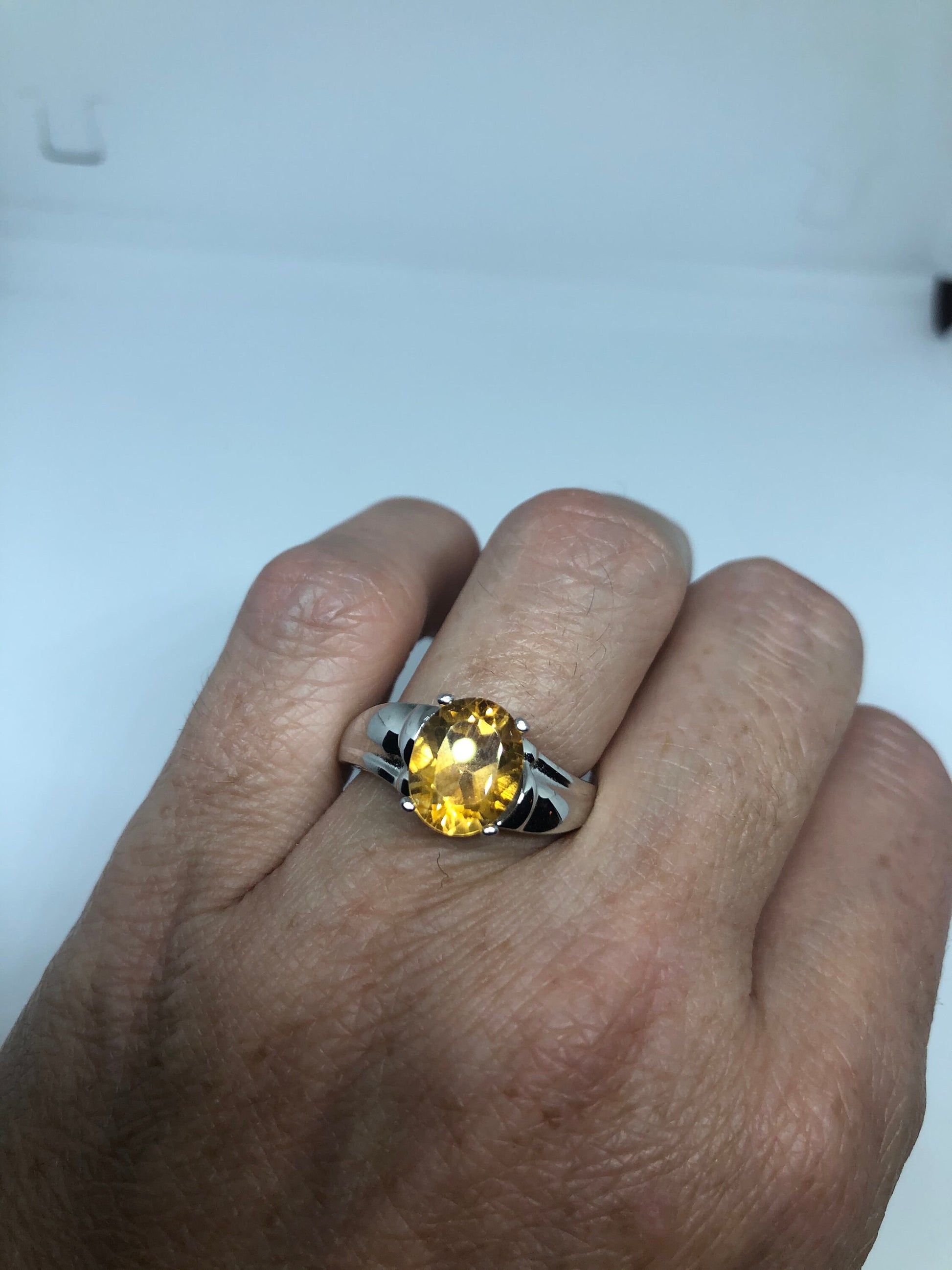 Vintage Citrine 925 Sterling Silver Deco Ring Size 7