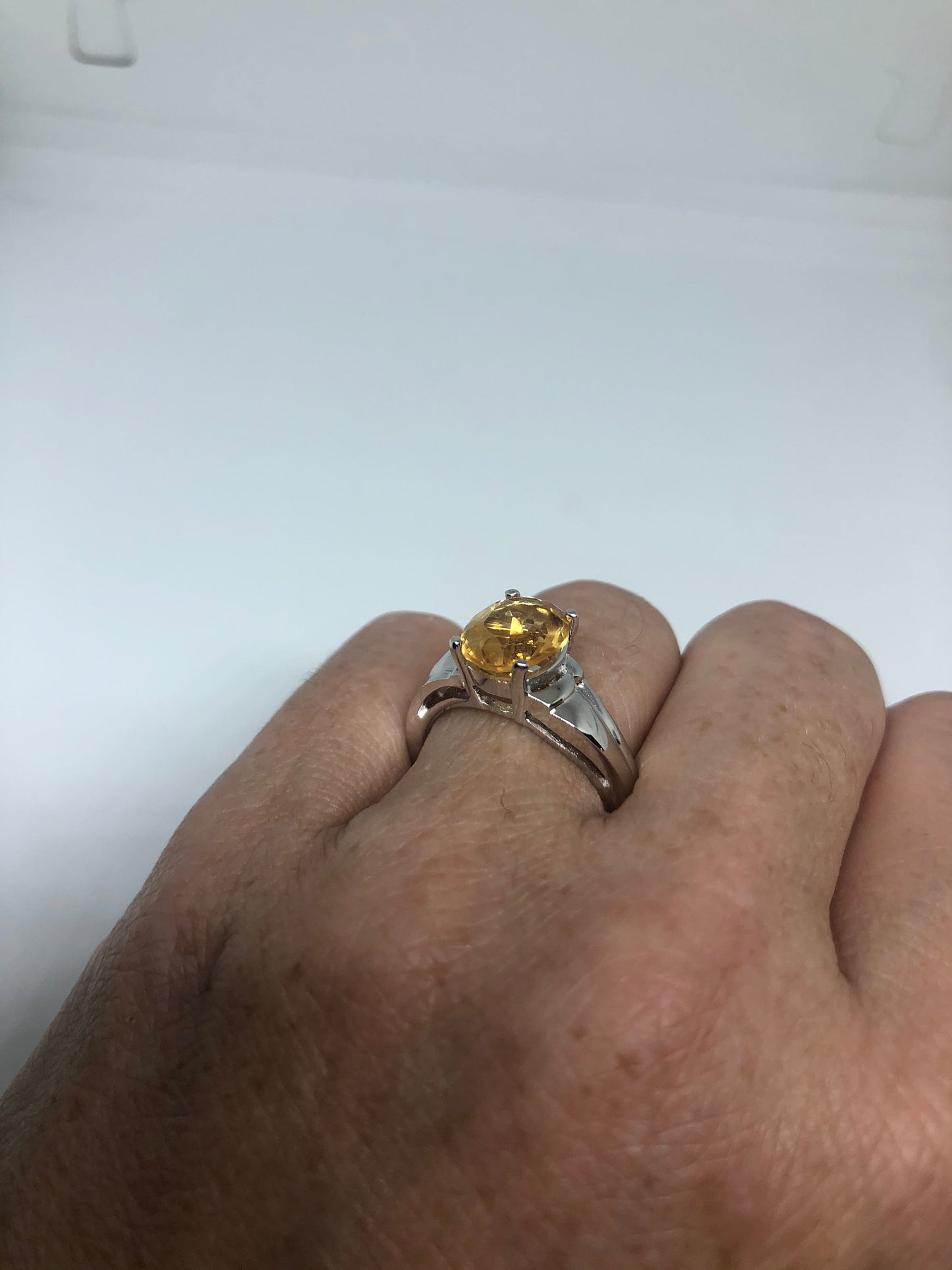 Vintage Citrine 925 Sterling Silver Deco Ring Size 7