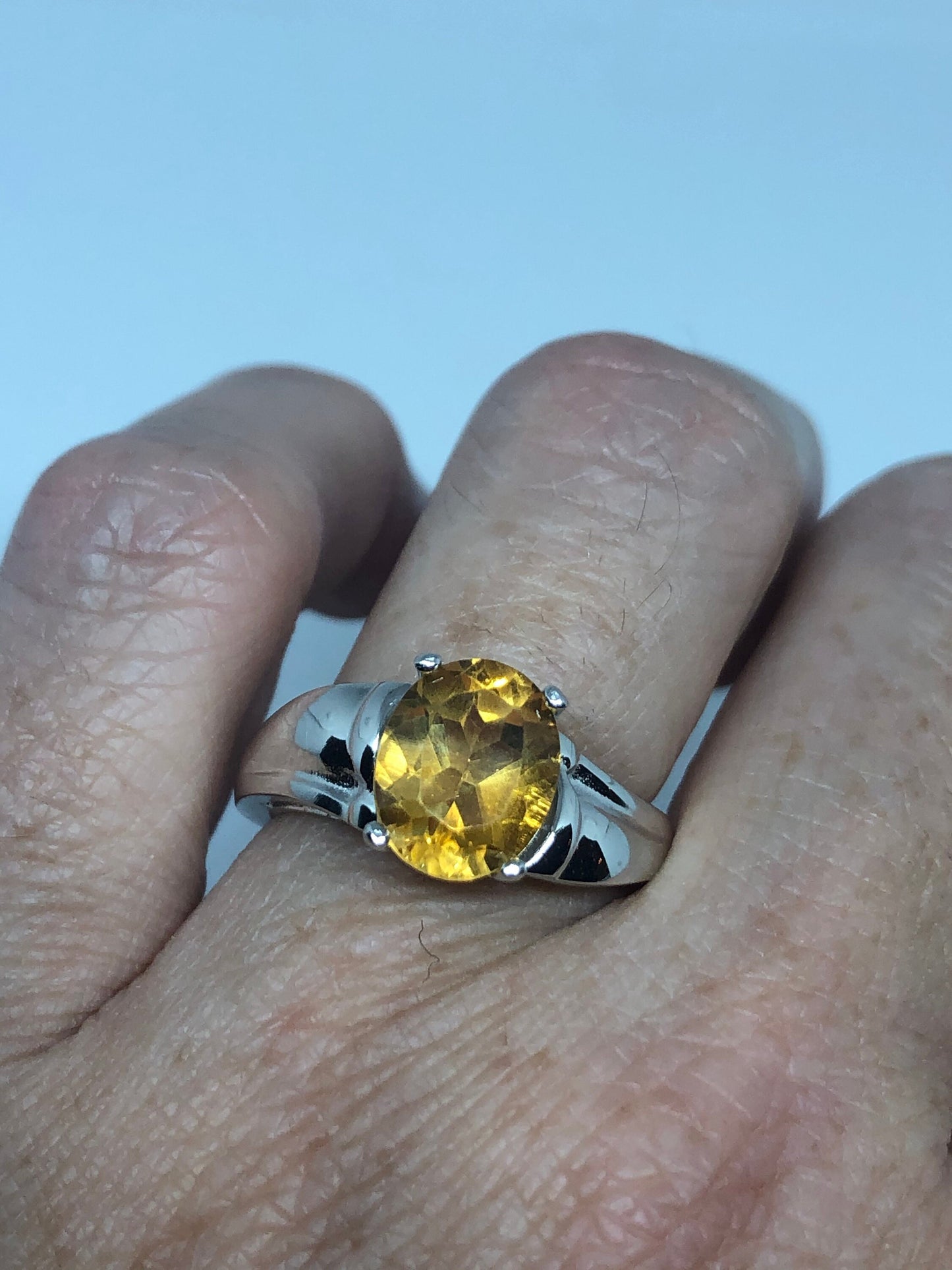 Vintage Citrine 925 Sterling Silver Deco Ring Size 7