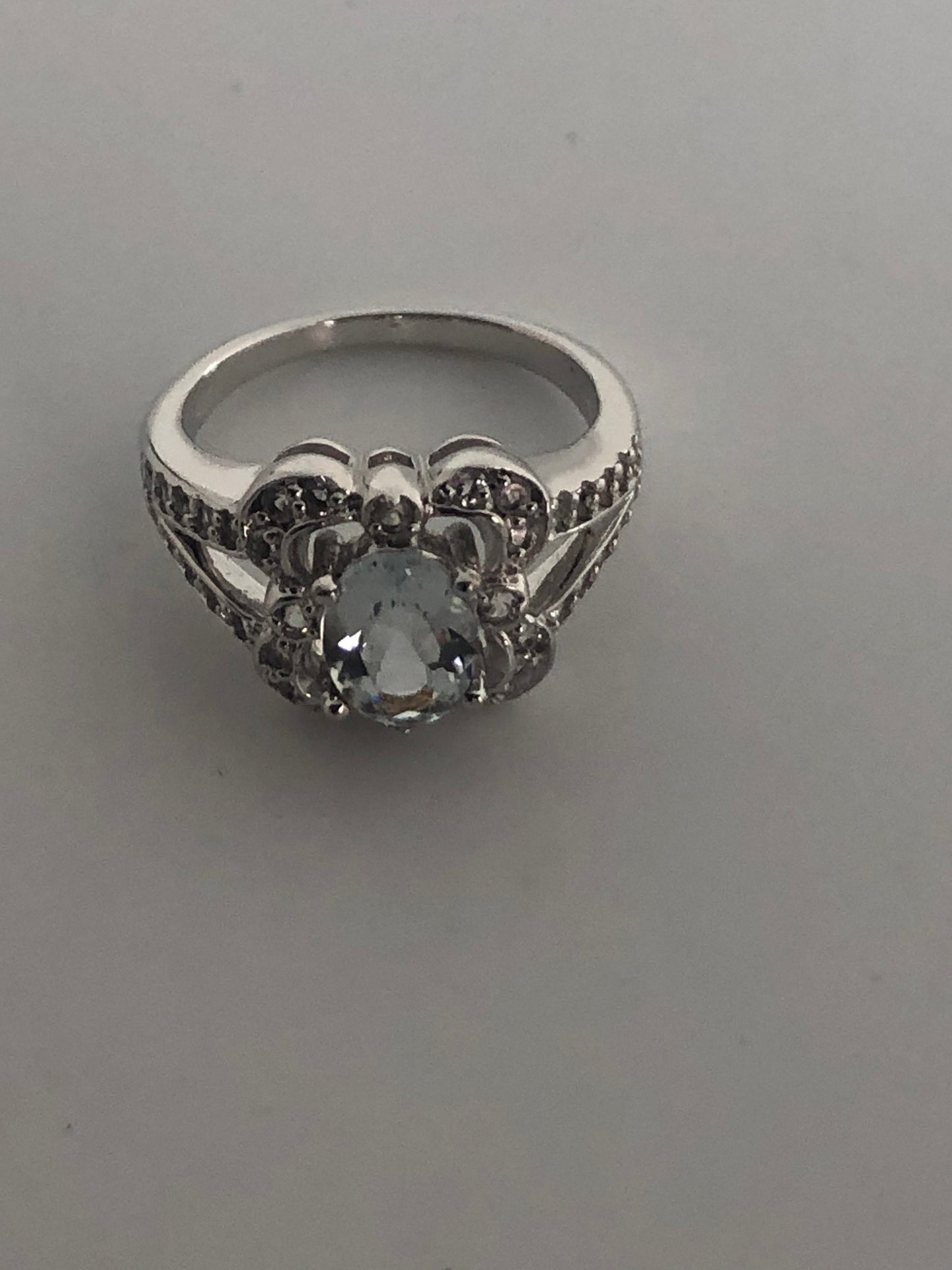 Vintage Genuine Aquamarine 925 Sterling Silver Ring