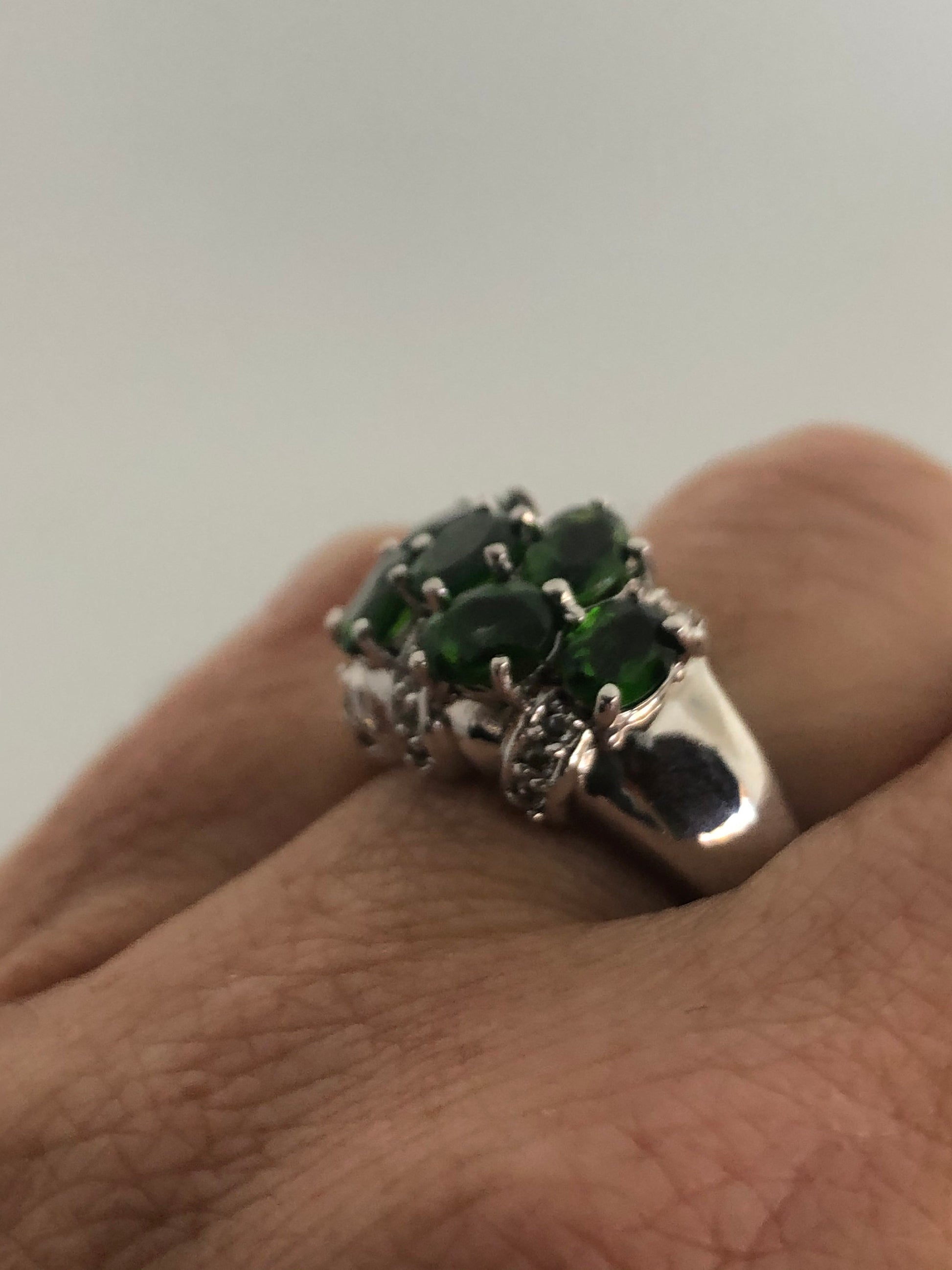 Vintage Handmade Genuine Green Chrome Diopside Setting 925 Sterling Silver Ring