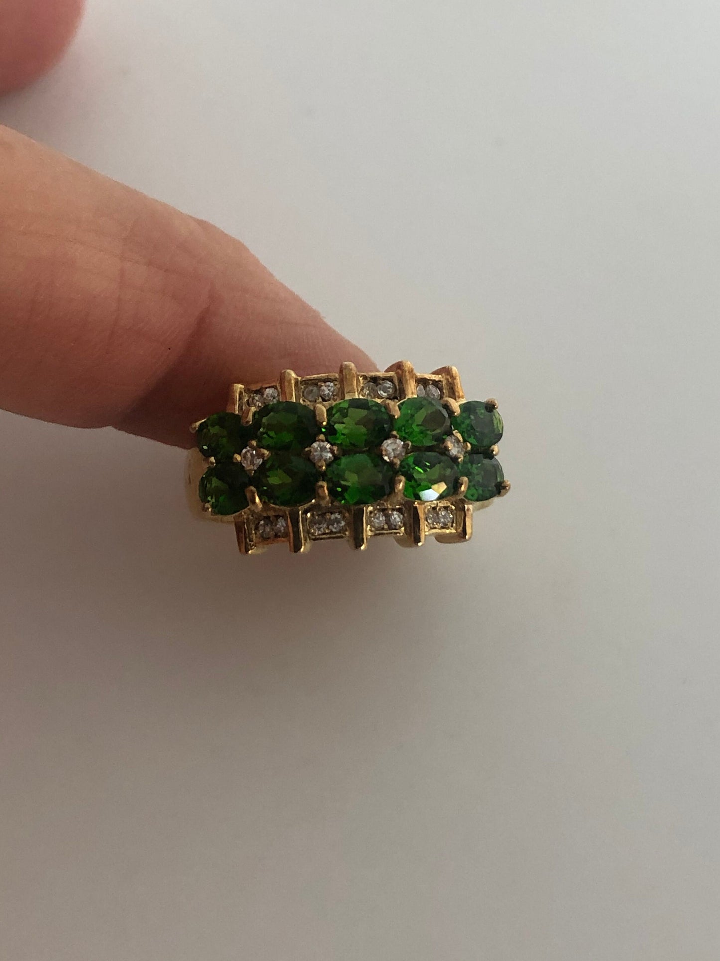 Vintage Handmade Genuine Green Chrome Diopside Golden 925 Sterling Silver Ring