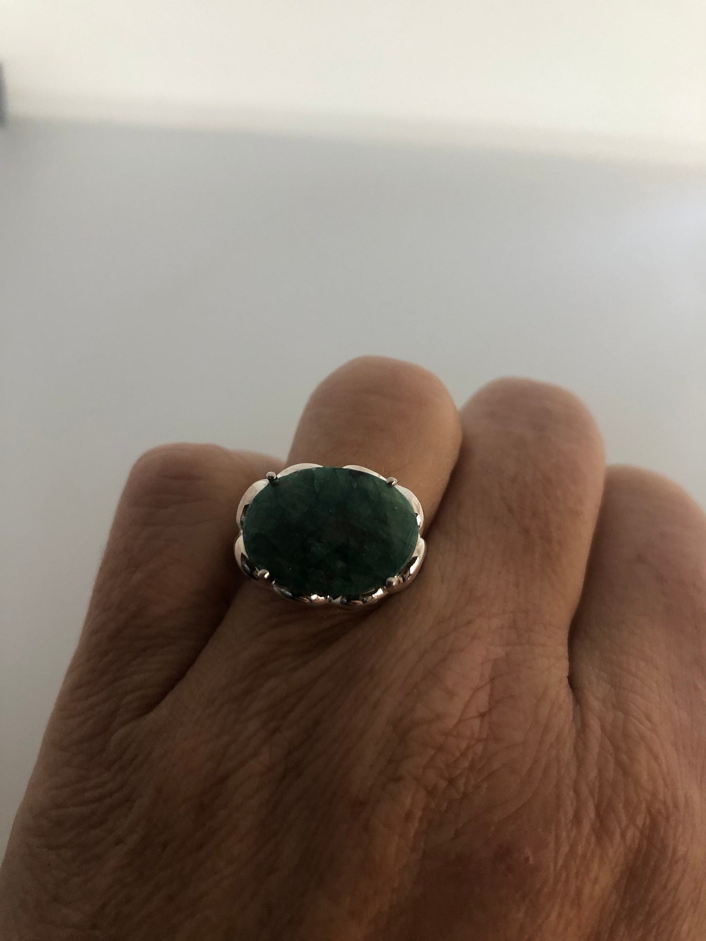 Vintage Handmade Genuine Green Emerald Setting 925 Sterling Silver Gothic Ring