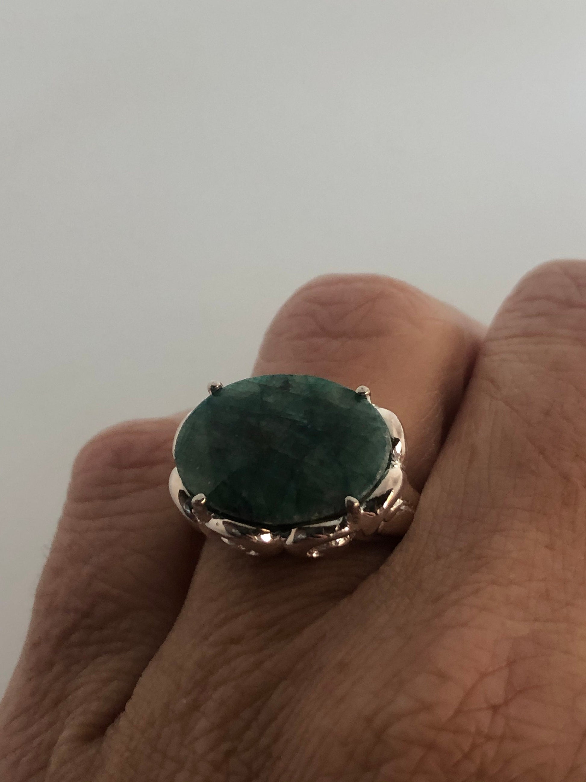 Vintage Handmade Genuine Green Emerald Setting 925 Sterling Silver Gothic Ring