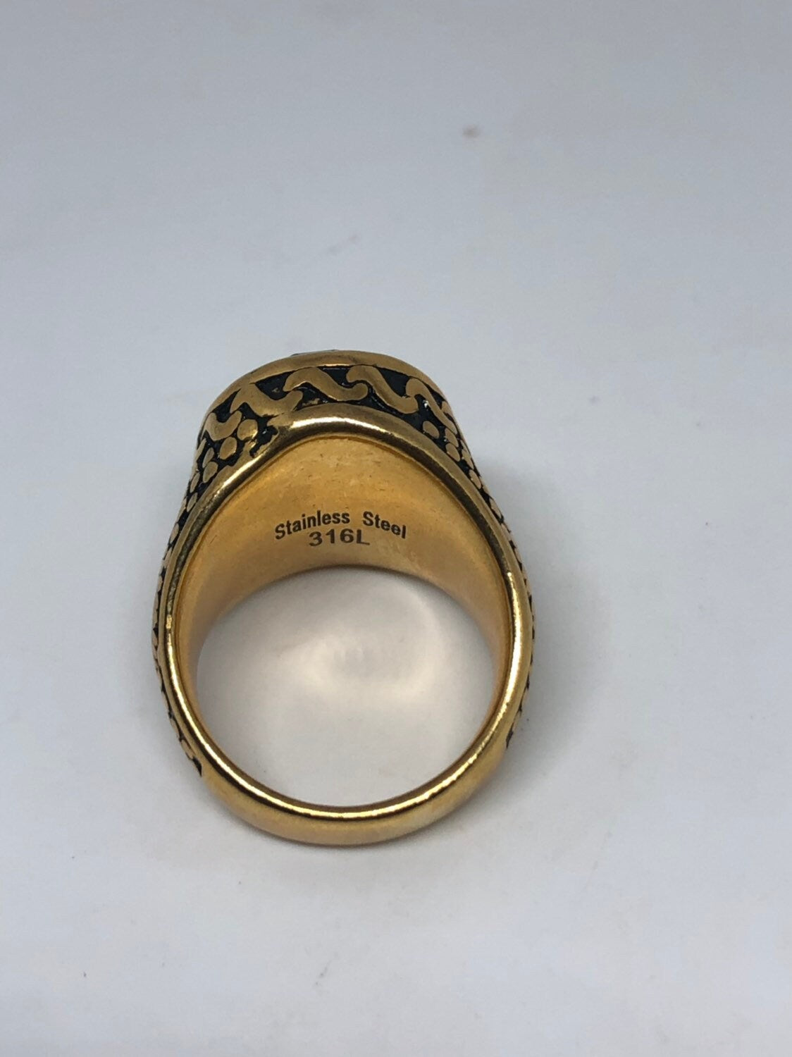 Vintage Gothic Gold Finished Stainless Steel Black Jet Mens Ring