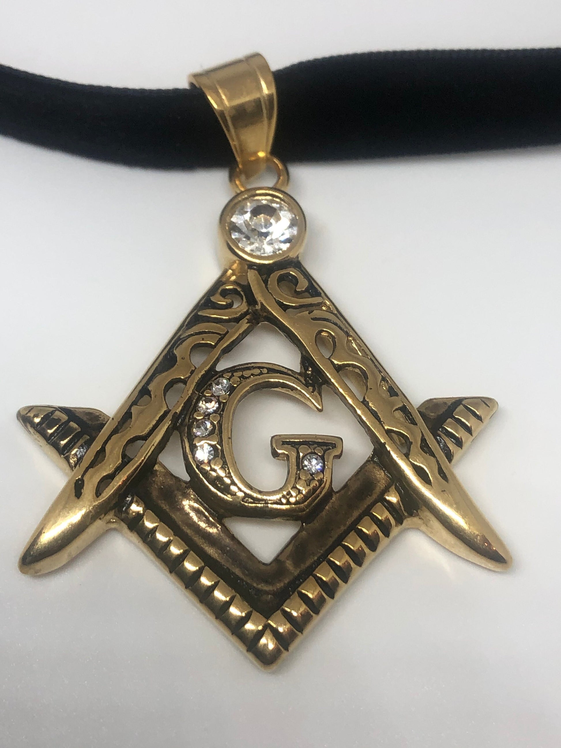 Vintage Golden Stainless Steel Free Mason Pendant Necklace