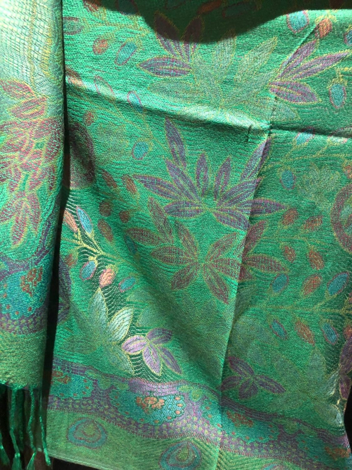 Vintage Peacock Feather Brocade Pashmina Scarf Wrap Shawl