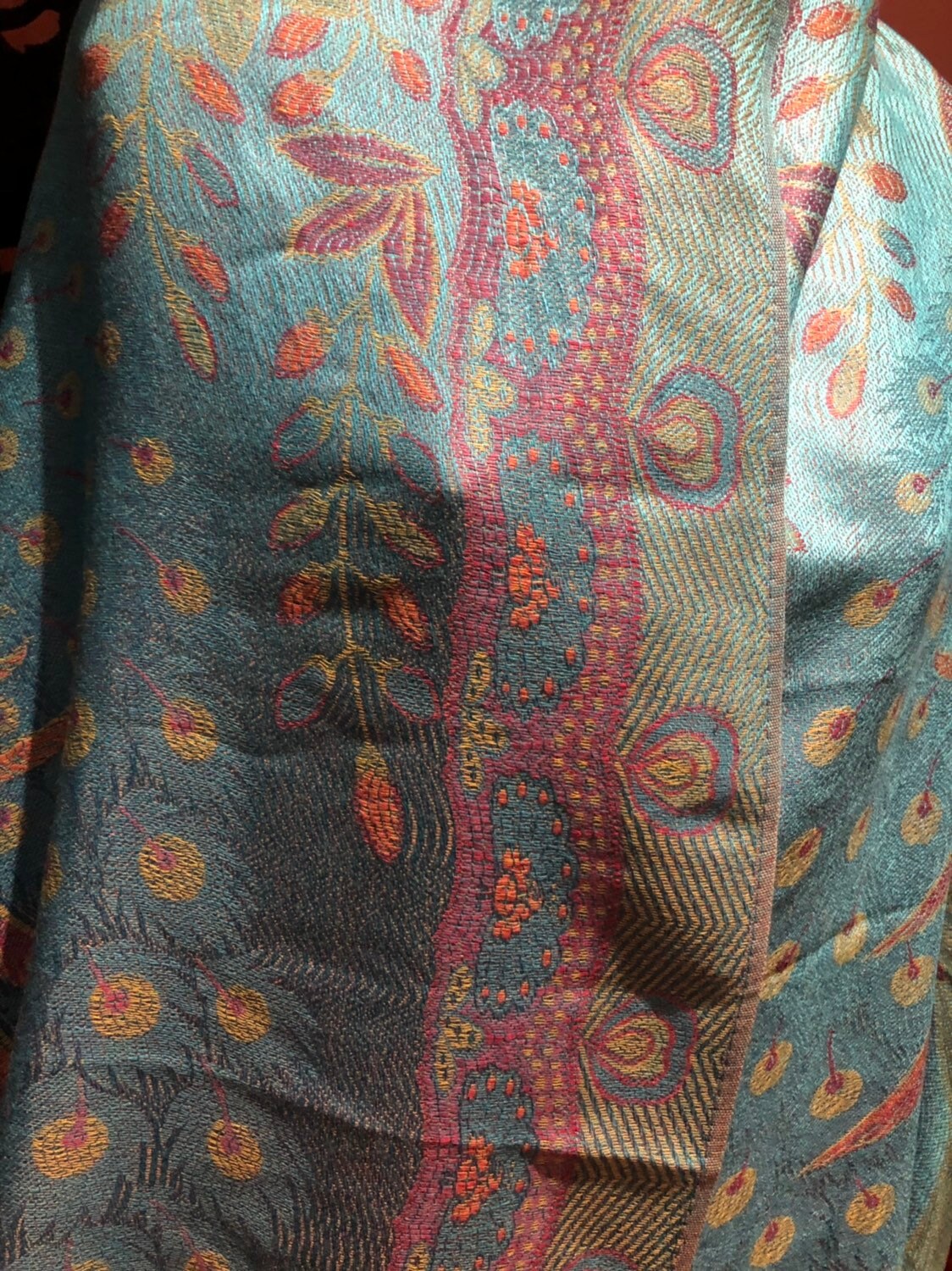 Vintage Peacock feather Brocade Pashmina Scarf Wrap Shawl