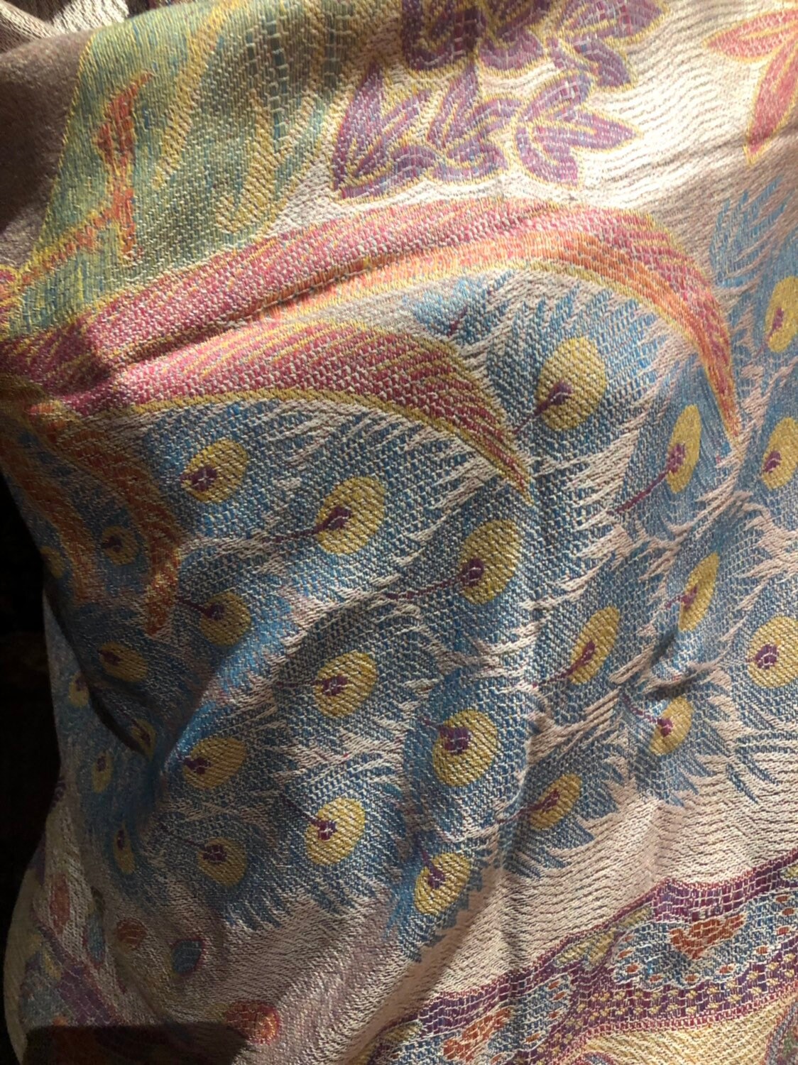 Vintage Peacock Feather Brocade Pashmina Scarf Wrap Shawl