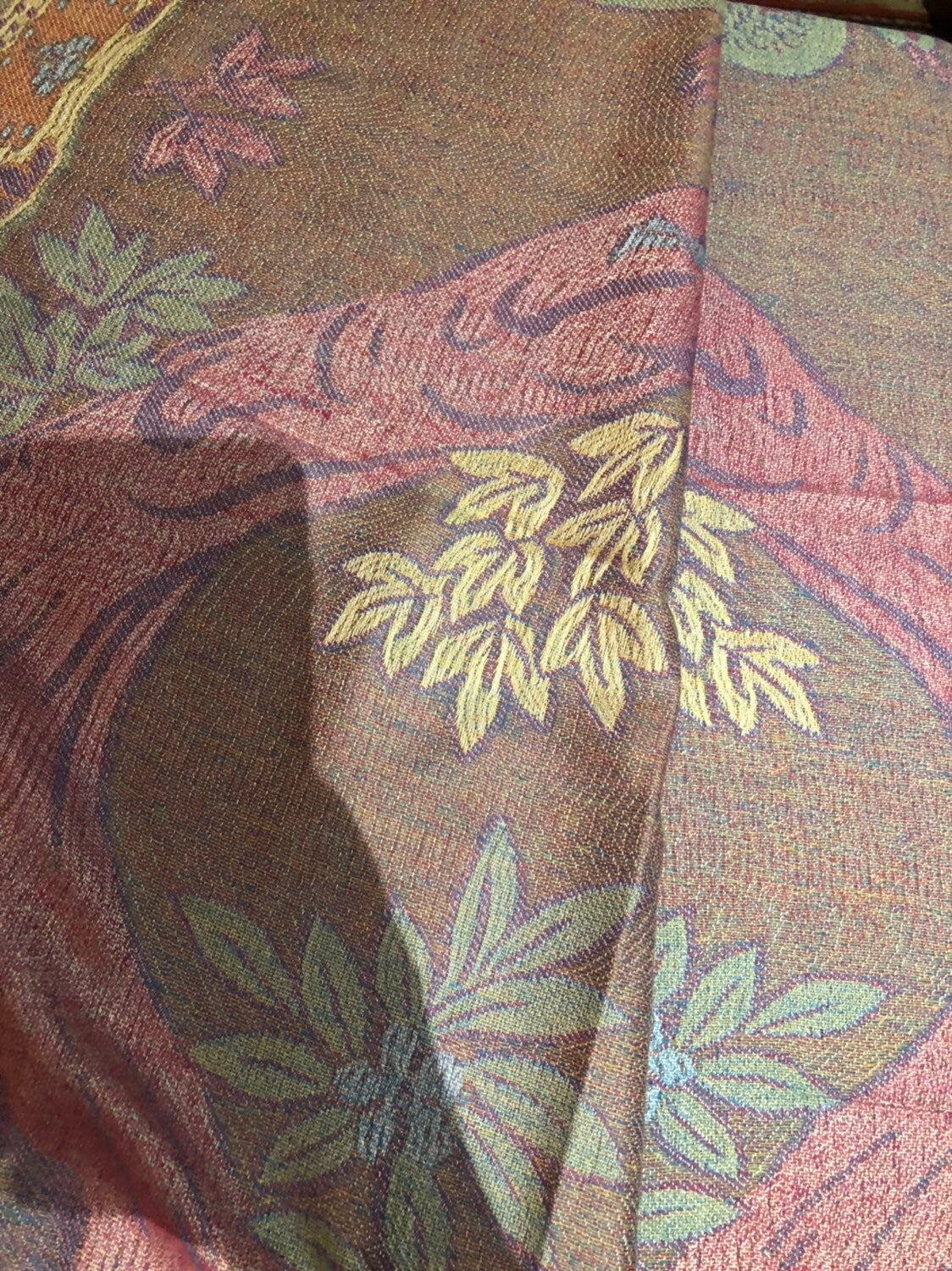 Vintage Peacock Feather Brocade Pashmina Scarf Wrap Shawl