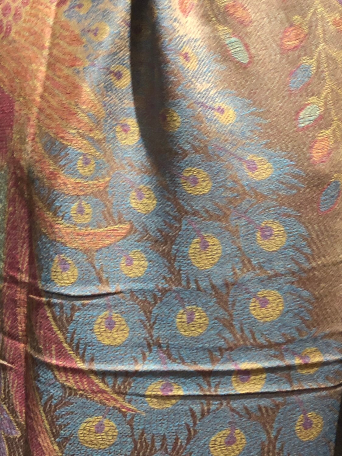 Vintage Peacock Feather Brocade Pashmina Scarf Wrap Shawl