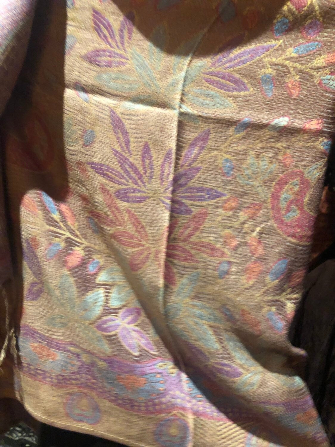 Vintage Peacock Feather Brocade Pashmina Scarf Wrap Shawl