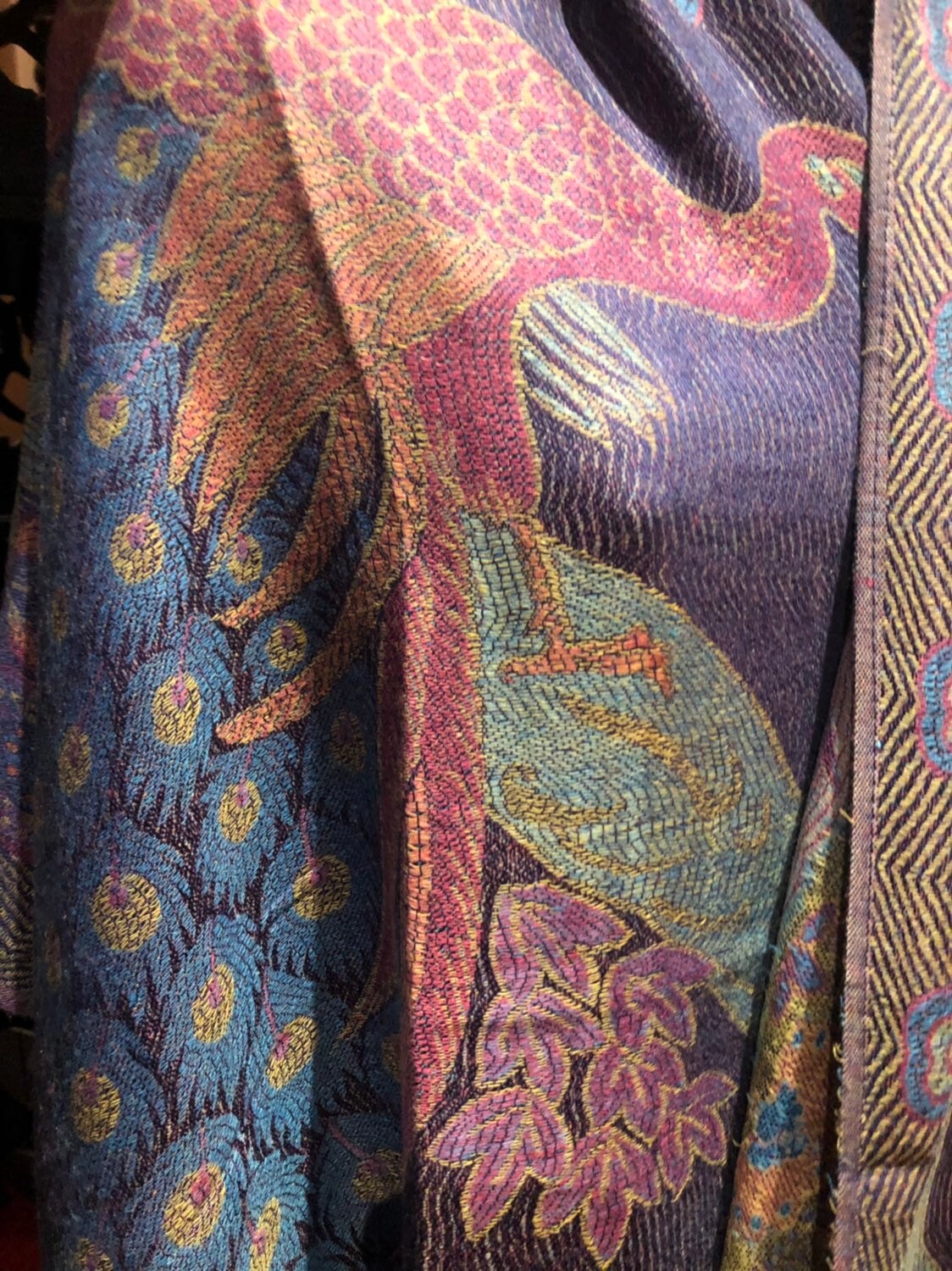 Vintage Peacock feather Brocade Pashmina Scarf Wrap Shawl