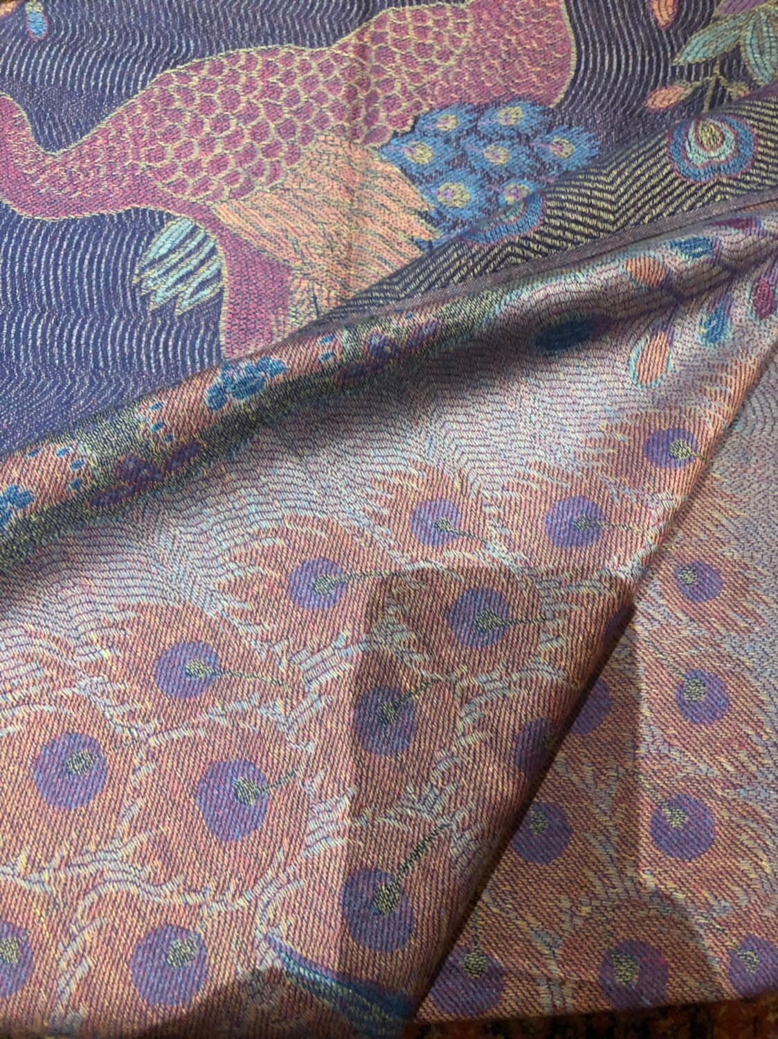 Vintage Peacock feather Brocade Pashmina Scarf Wrap Shawl