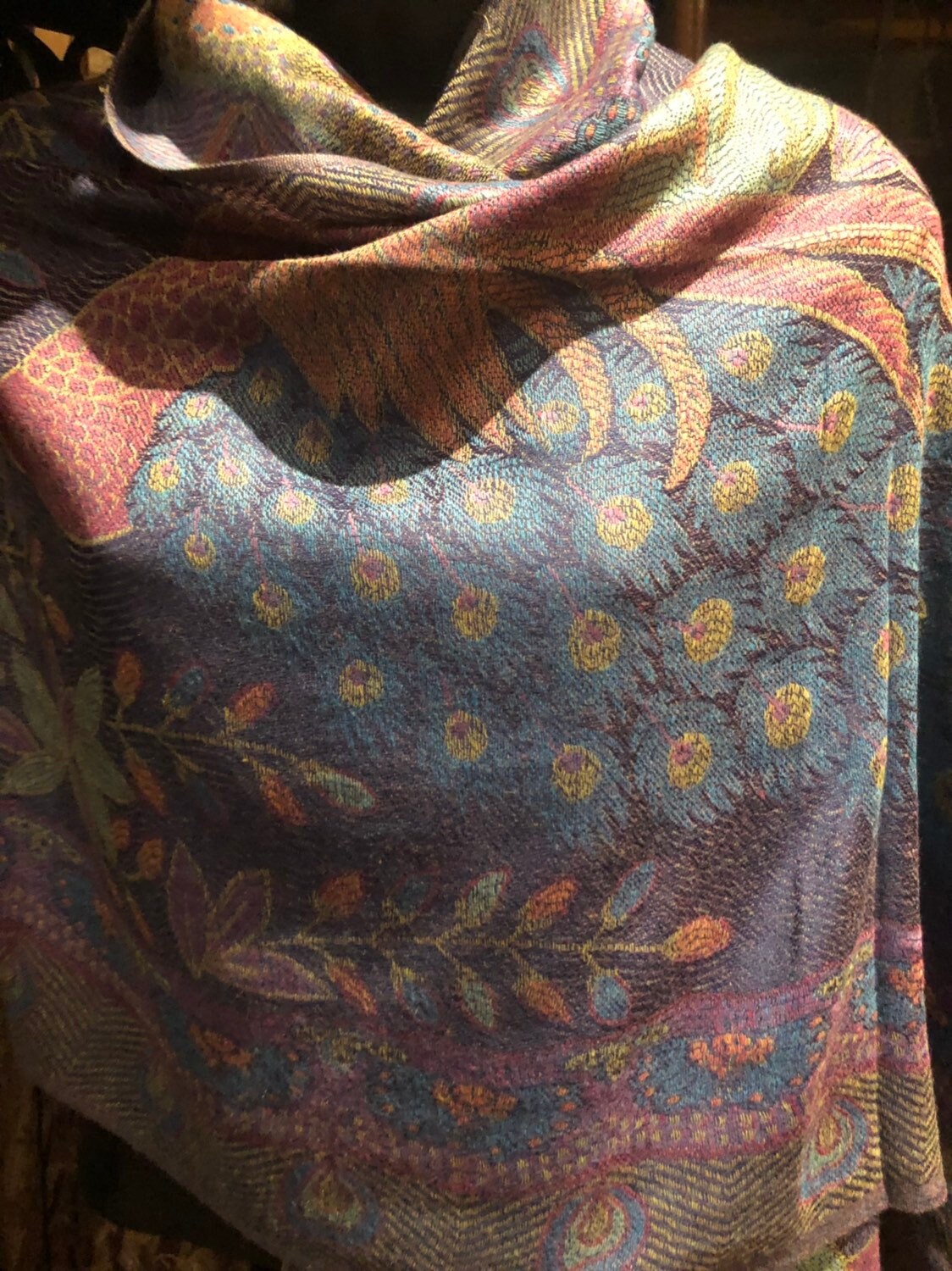 Vintage Peacock feather Brocade Pashmina Scarf Wrap Shawl