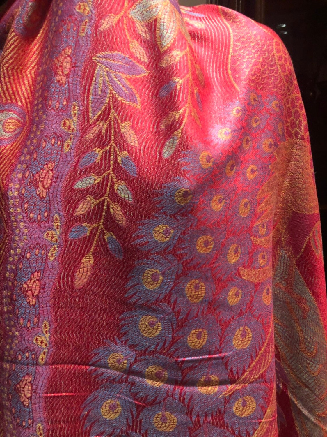 Vintage Peacock Feather Brocade Pashmina Scarf Wrap Shawl